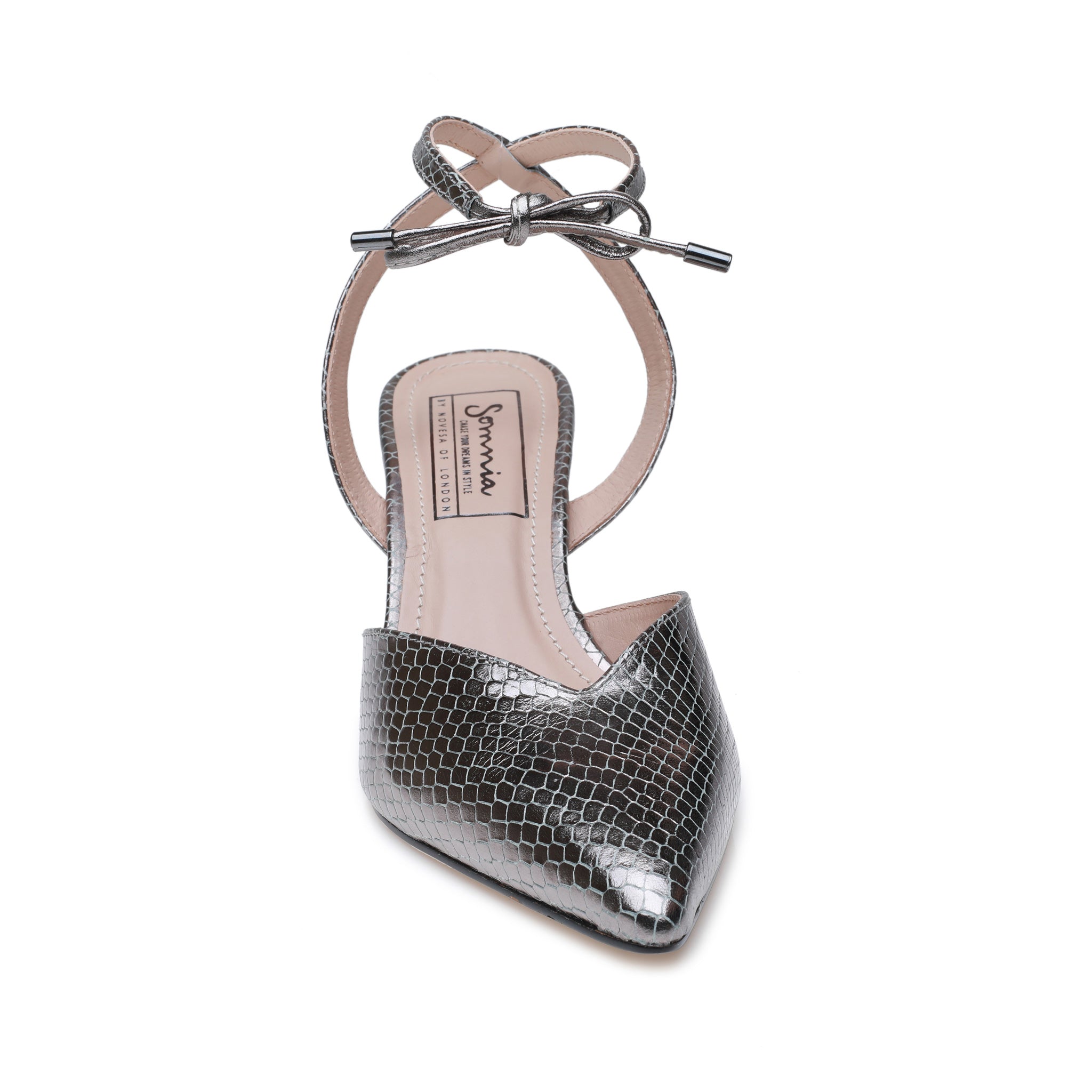 Pewter Snakeskin Pointed Toe Pump