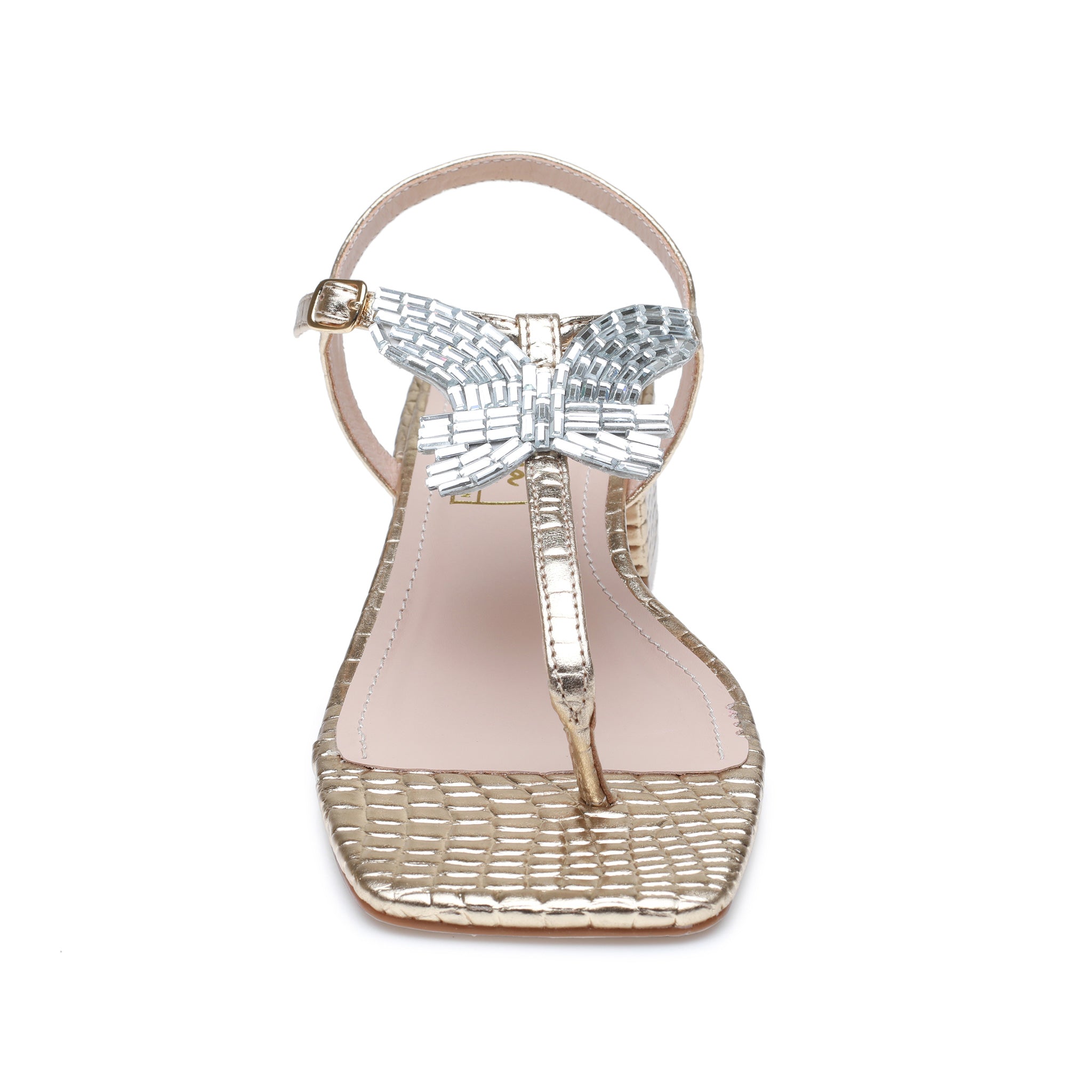 Gold Crocodile Jewelled T-Strap