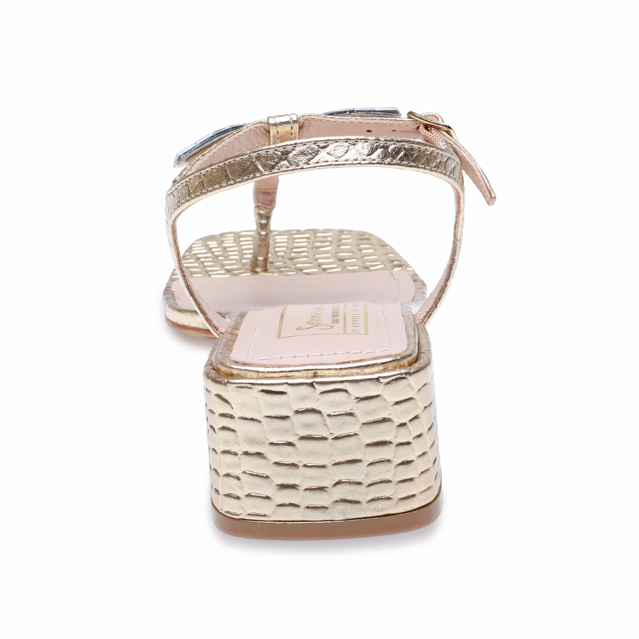 Gold Crocodile Jewelled T-Strap