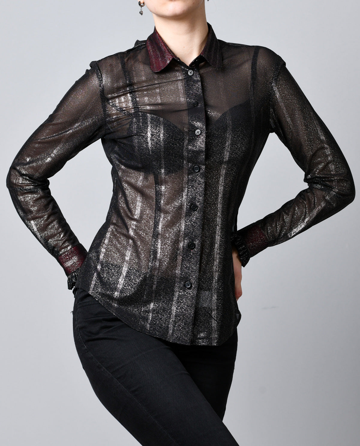 Sheer Black with Silver Stripes