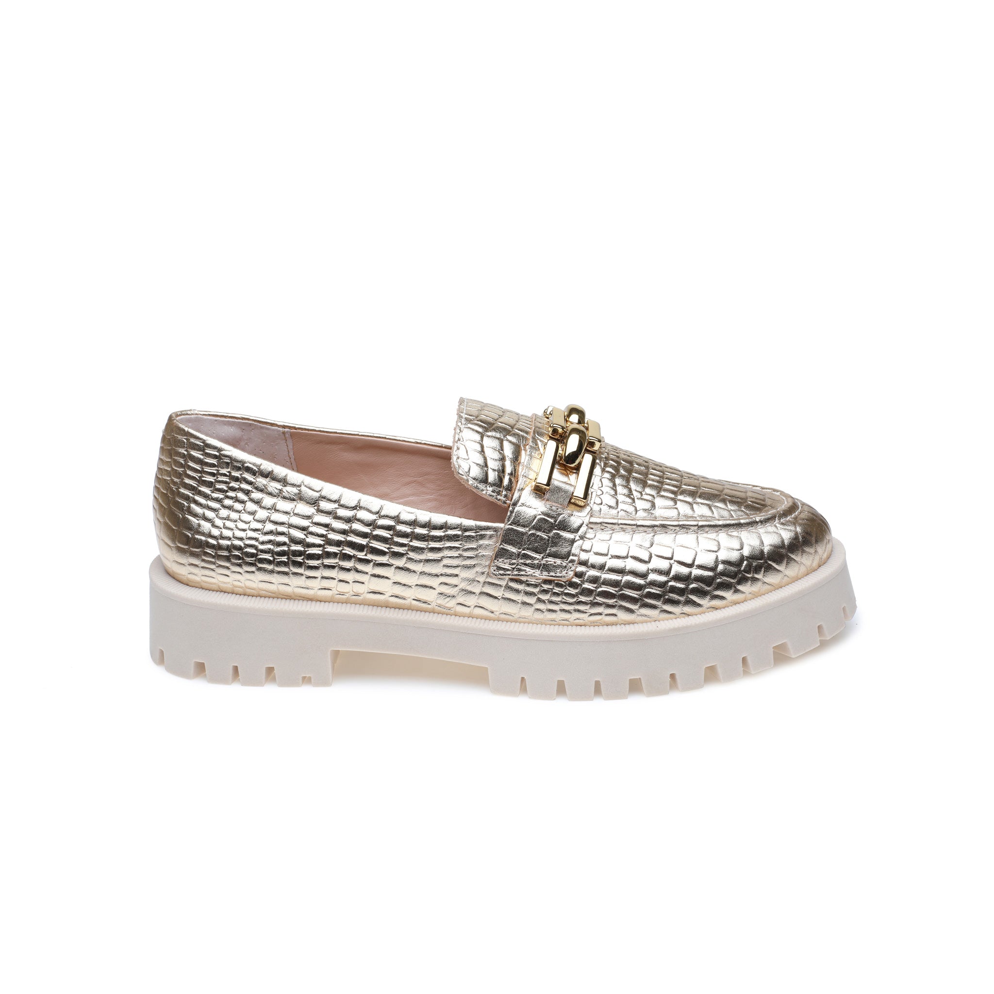 Gold Crocodile Chunky Loafer