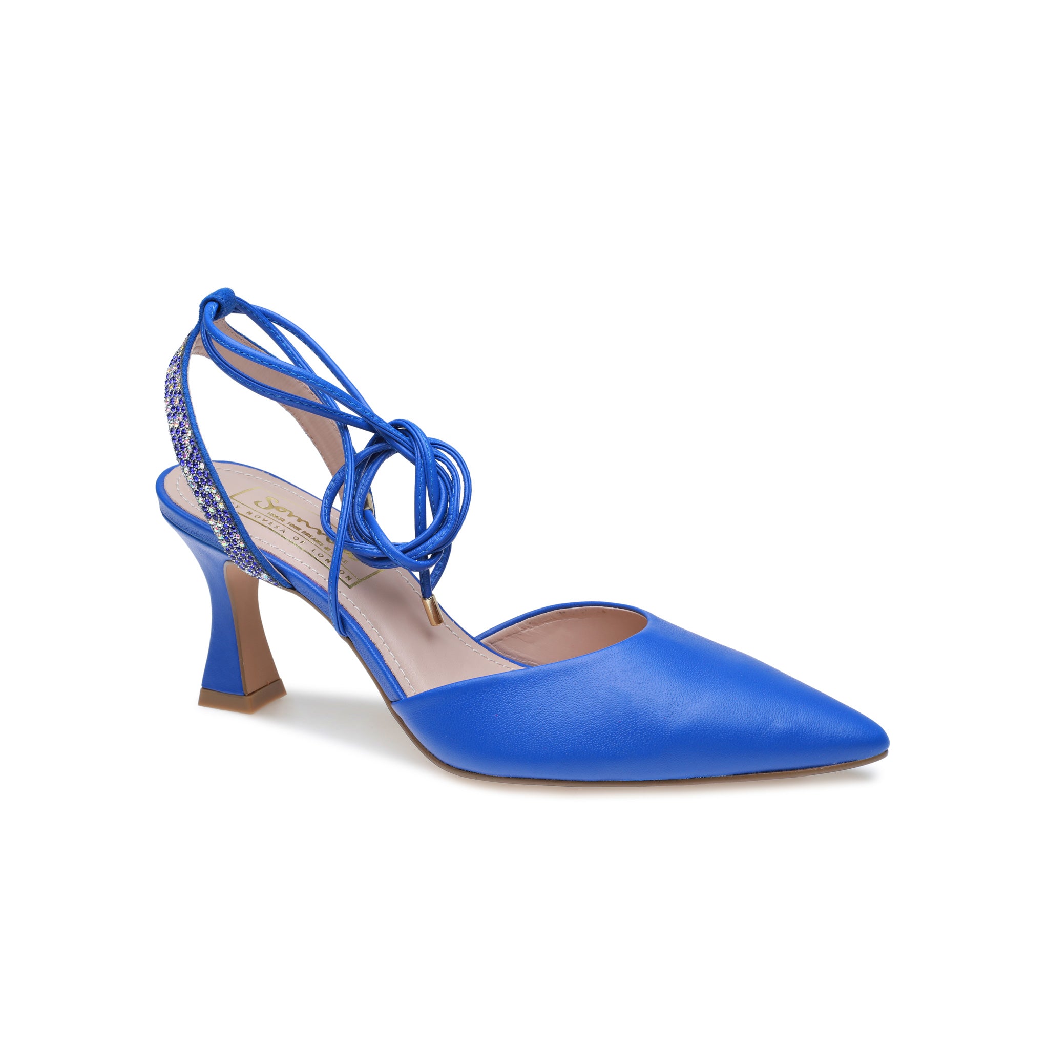 Lapis Blue Jewelled Ankle Strap Heels