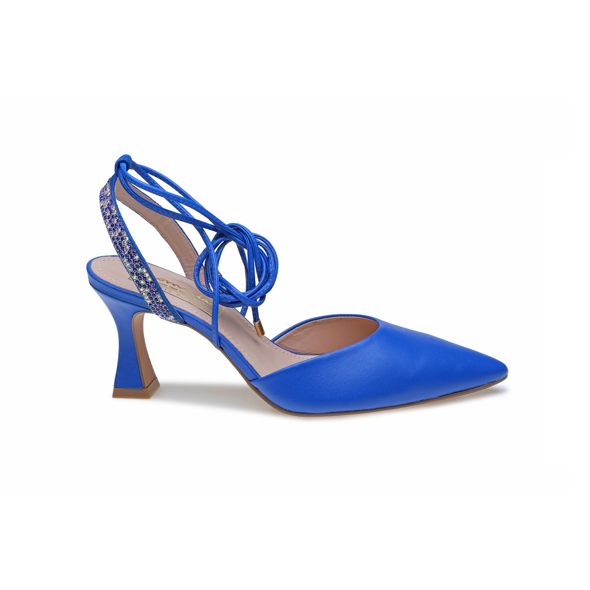 Lapis Blue Jewelled Ankle Strap Heels