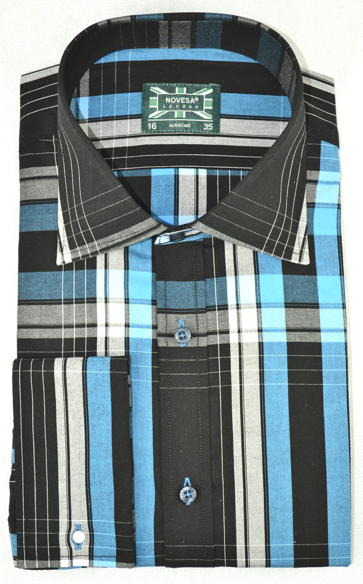 Blue and Black Plaid Shirt