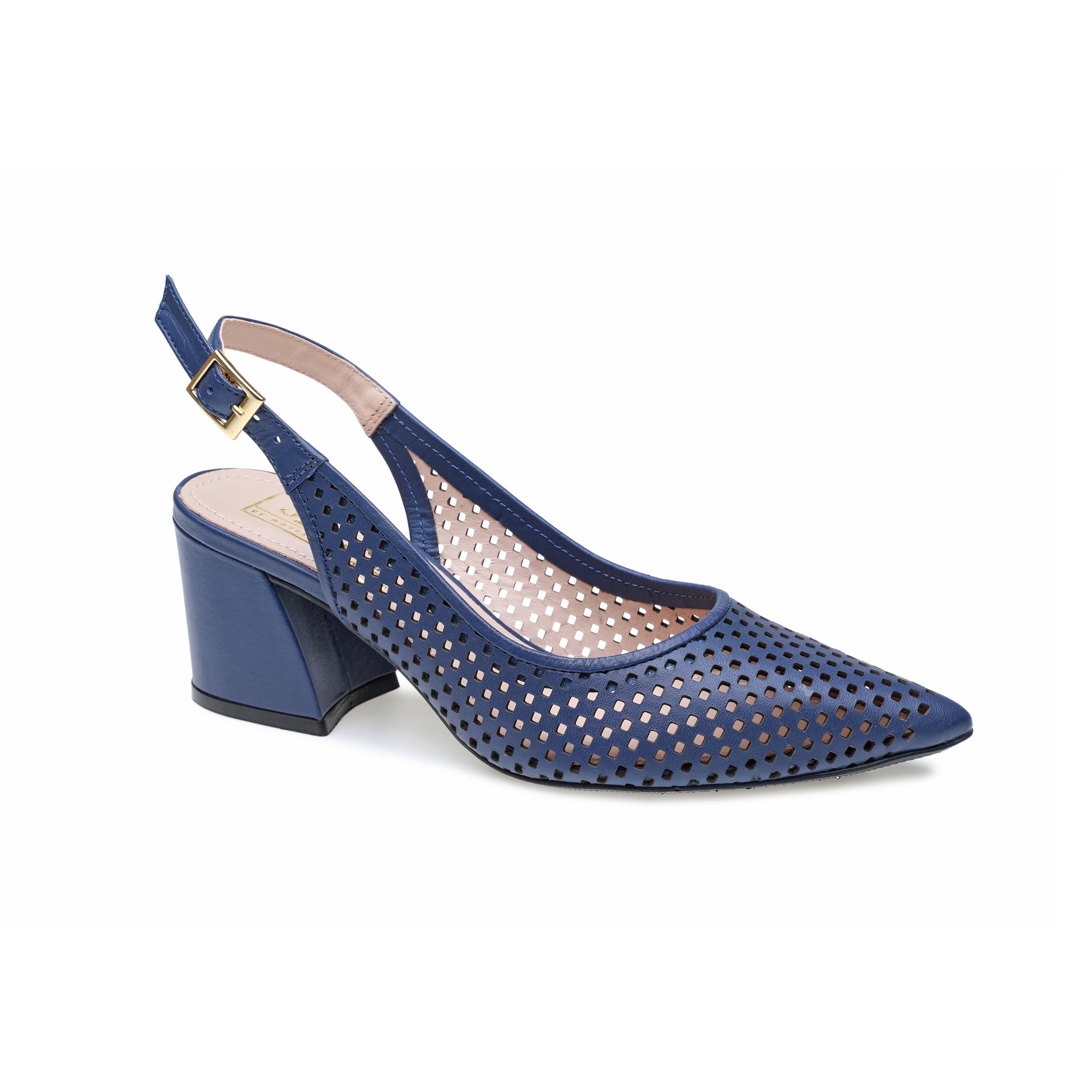 Denim Blue Perforated Sling Back