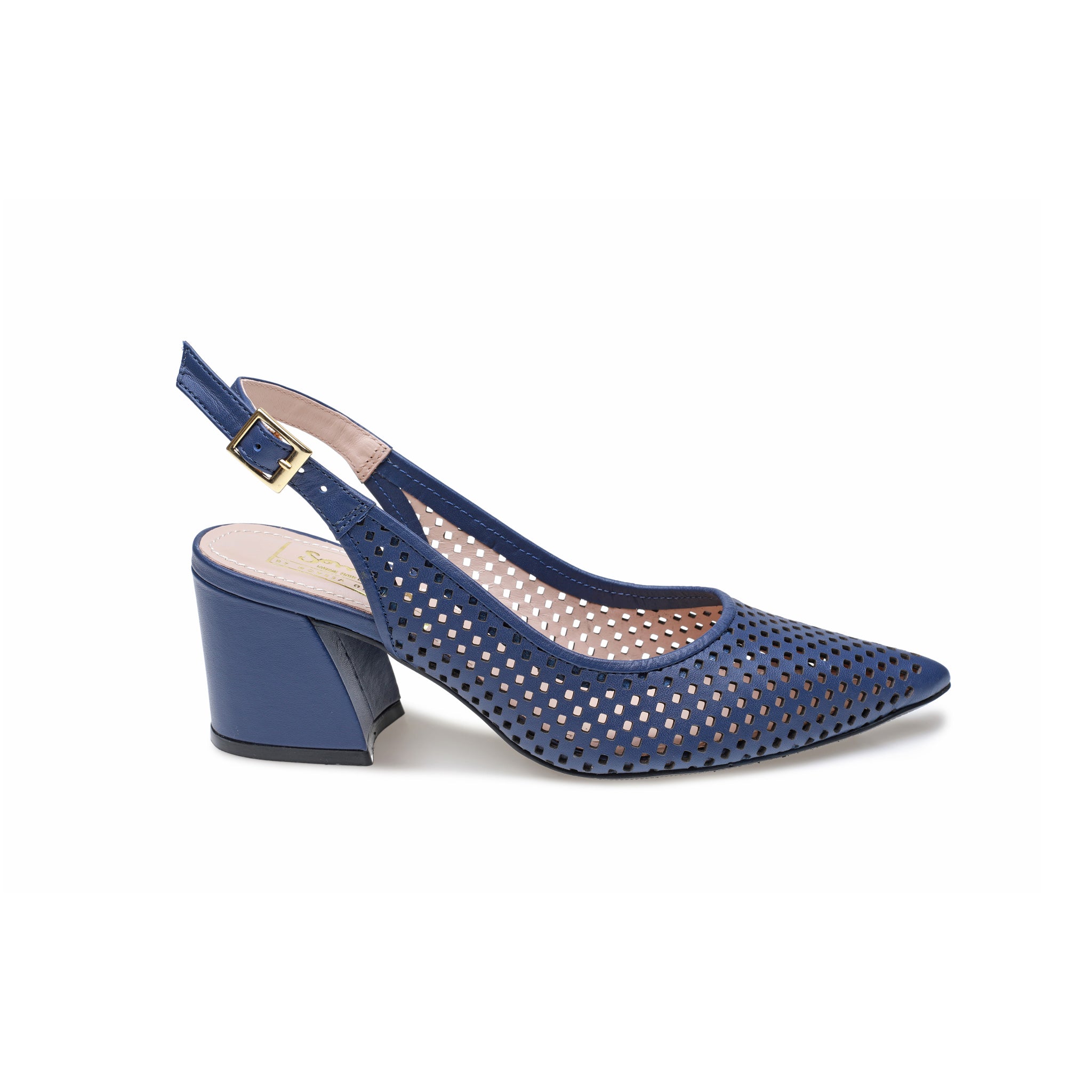 Denim Blue Perforated Sling Back