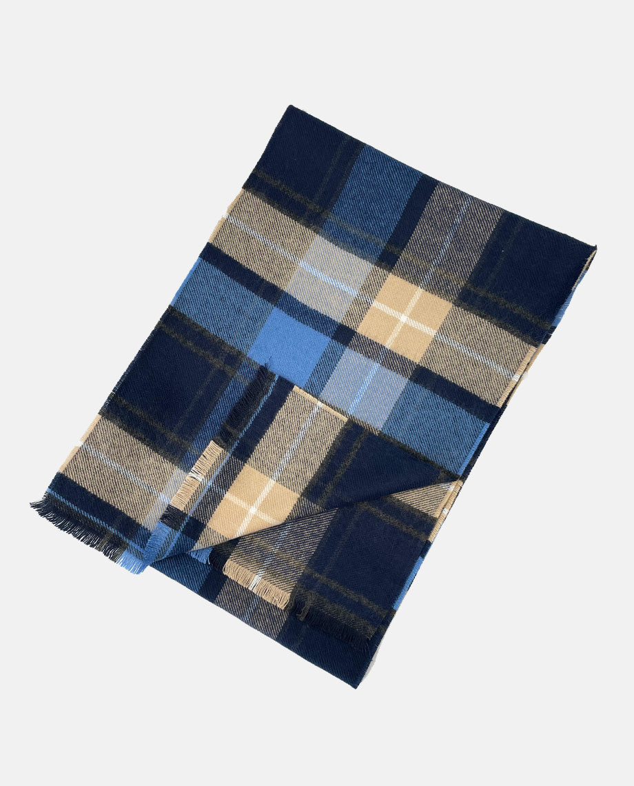 Beige & Navy & Blue Check Scarf