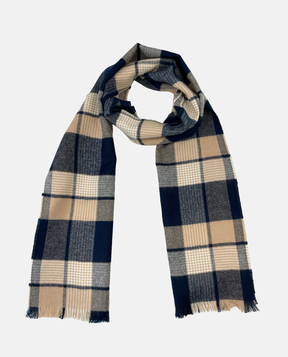 Beige & Navy Check Scarf