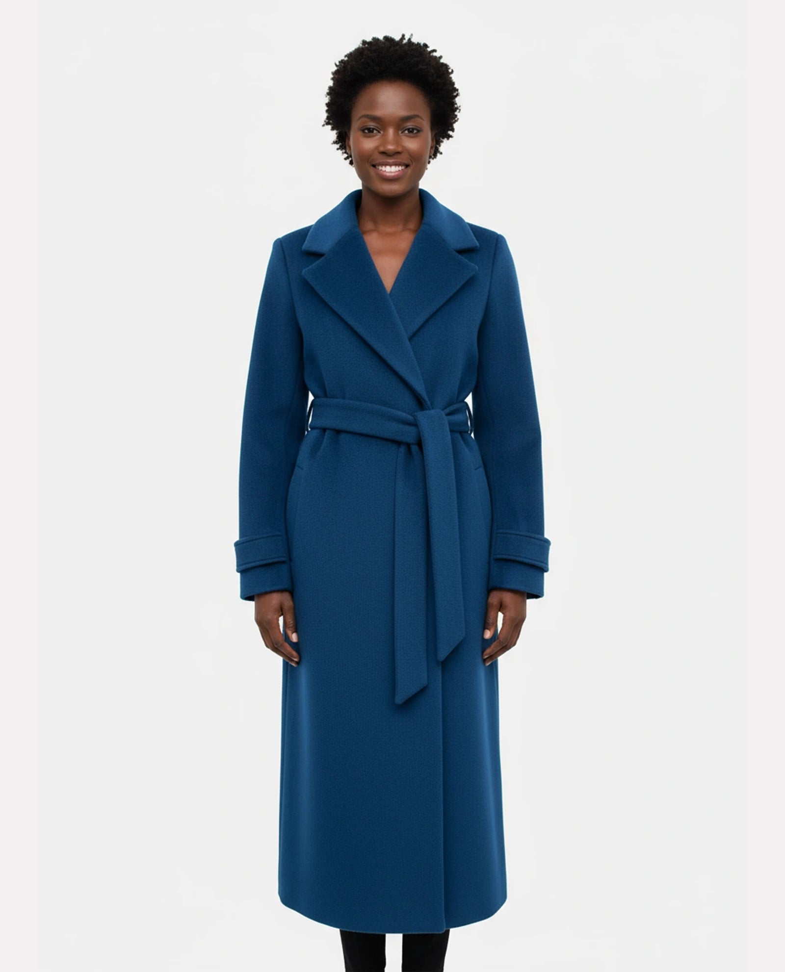 Women's Dark Teal Wool Wrap Overcoat