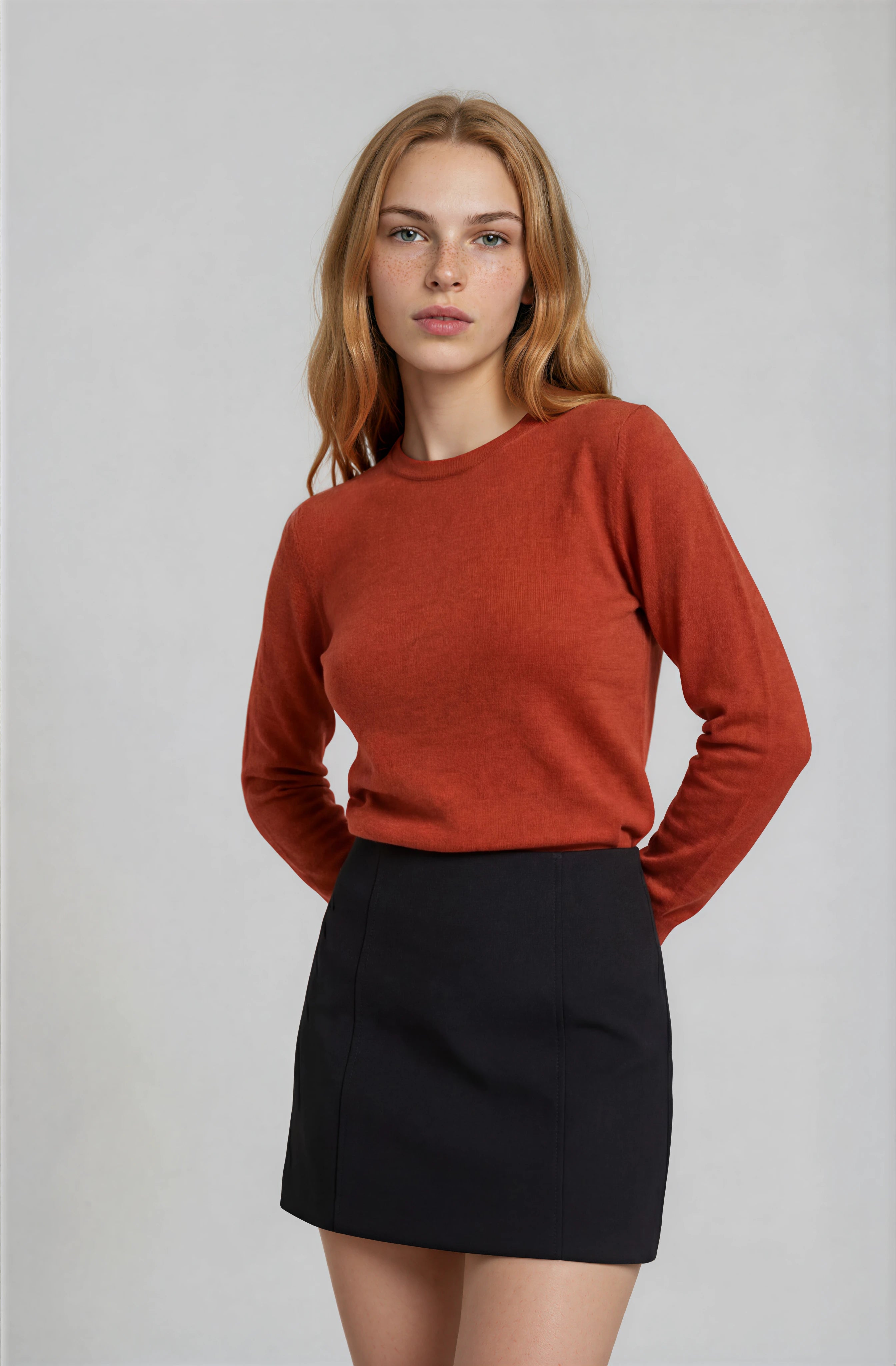 Women’s Extra Fine Merino Wool Crew Neck (Burnt Orange)