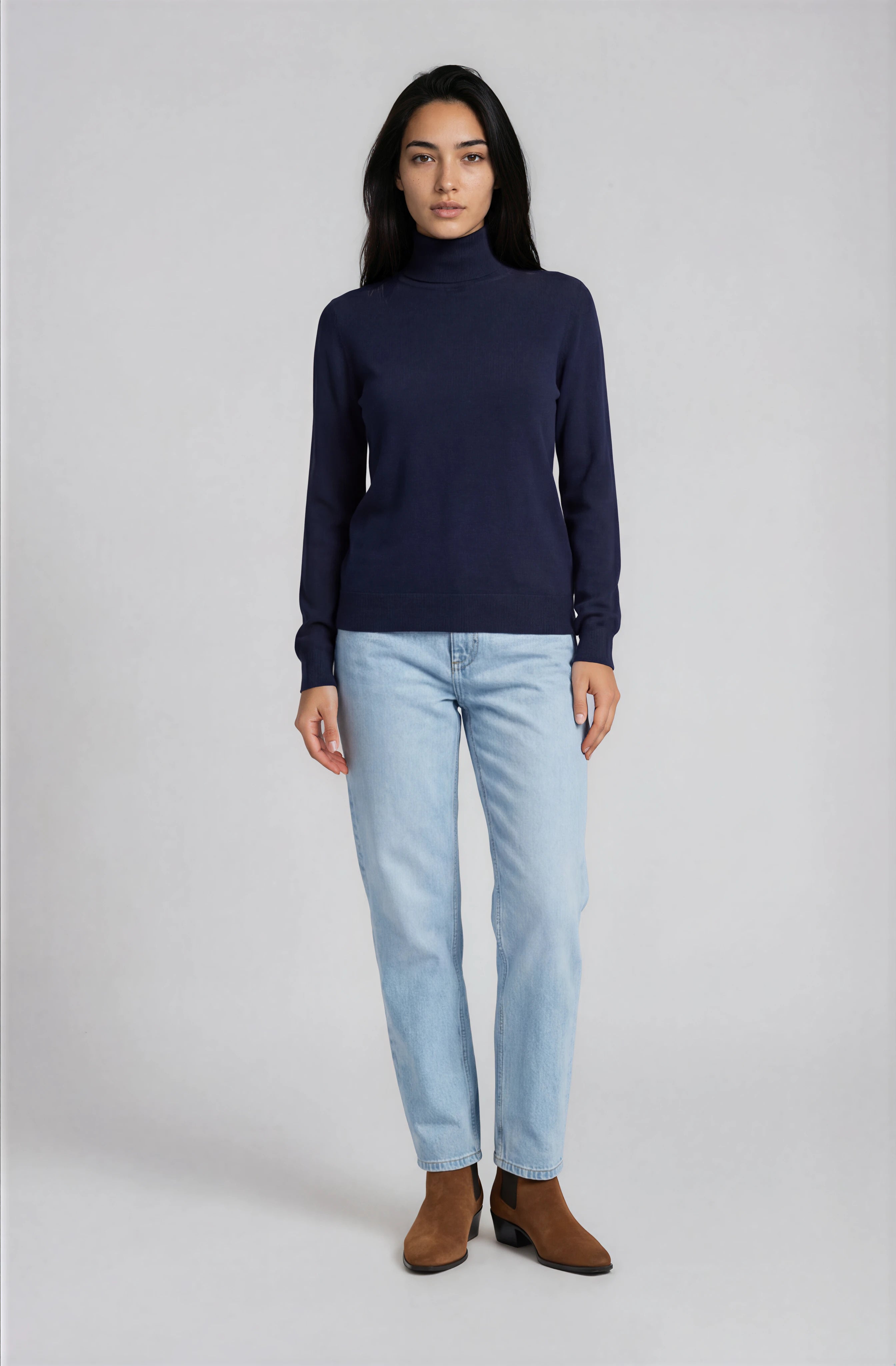 Women’s Extra-Fine Merino Wool Roll Neck Sweater — Dark Navy