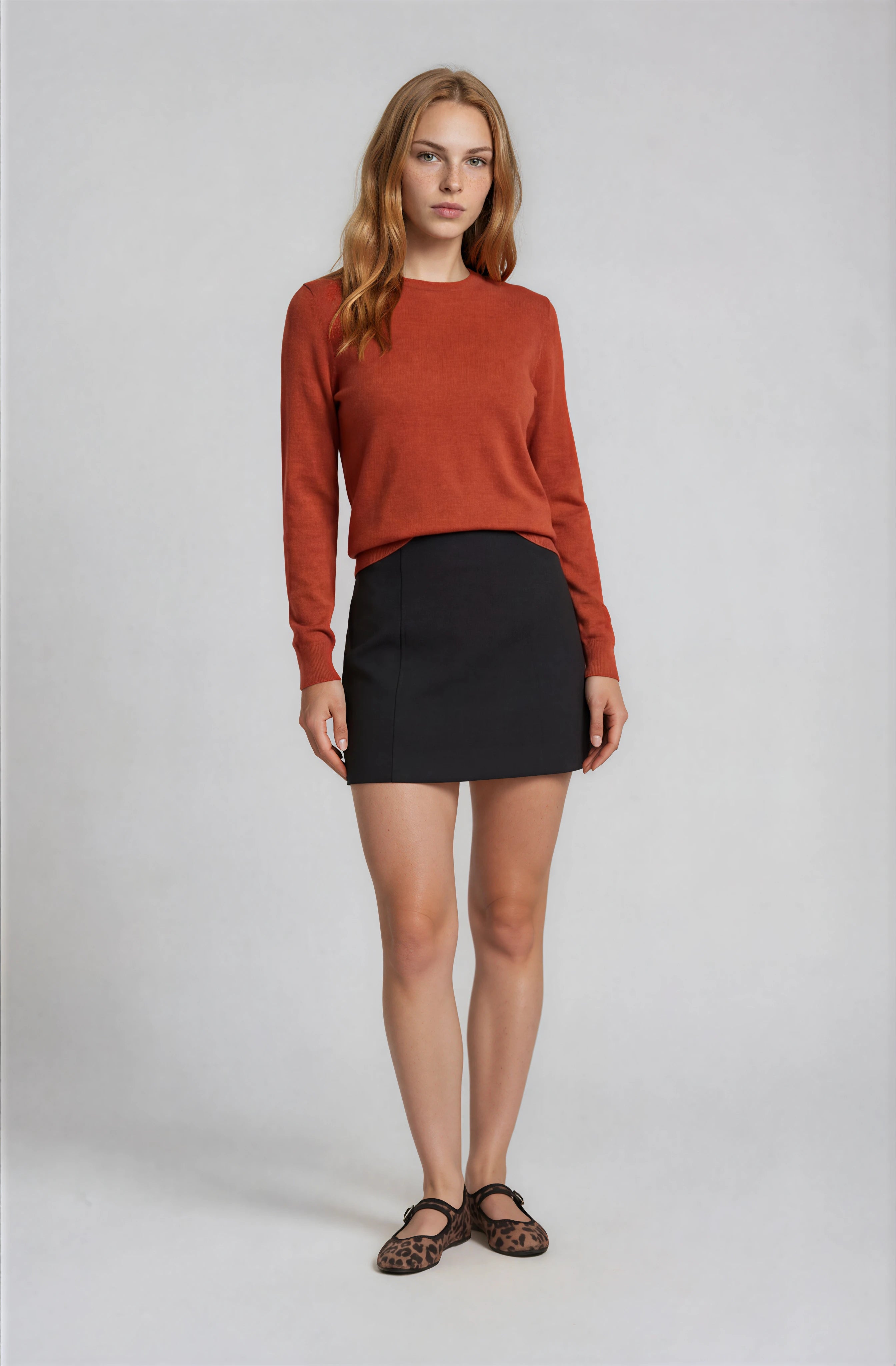 Women’s Extra Fine Merino Wool Crew Neck (Burnt Orange)