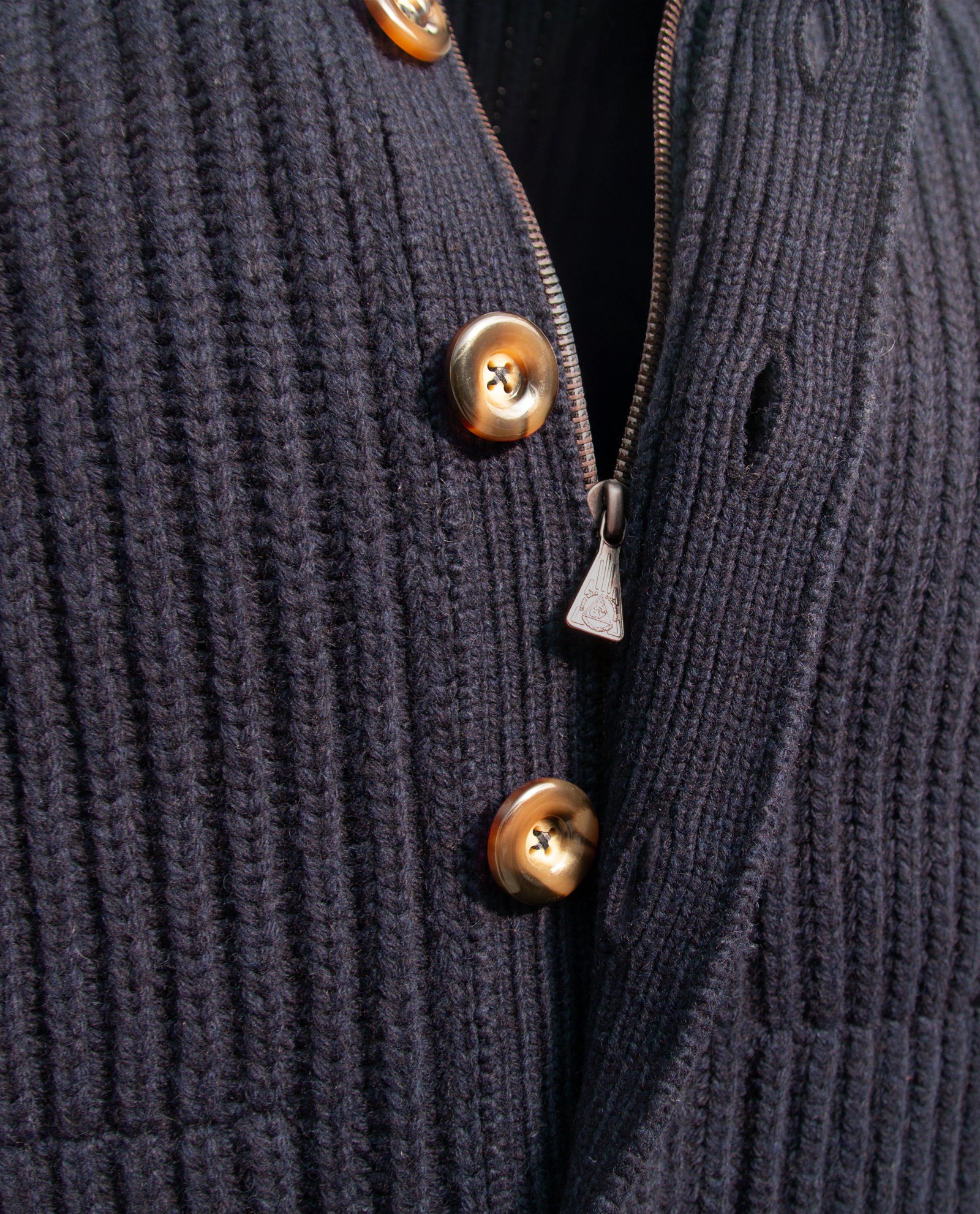 Heavy Lambswool Chunky Knit Cardigan - Navy