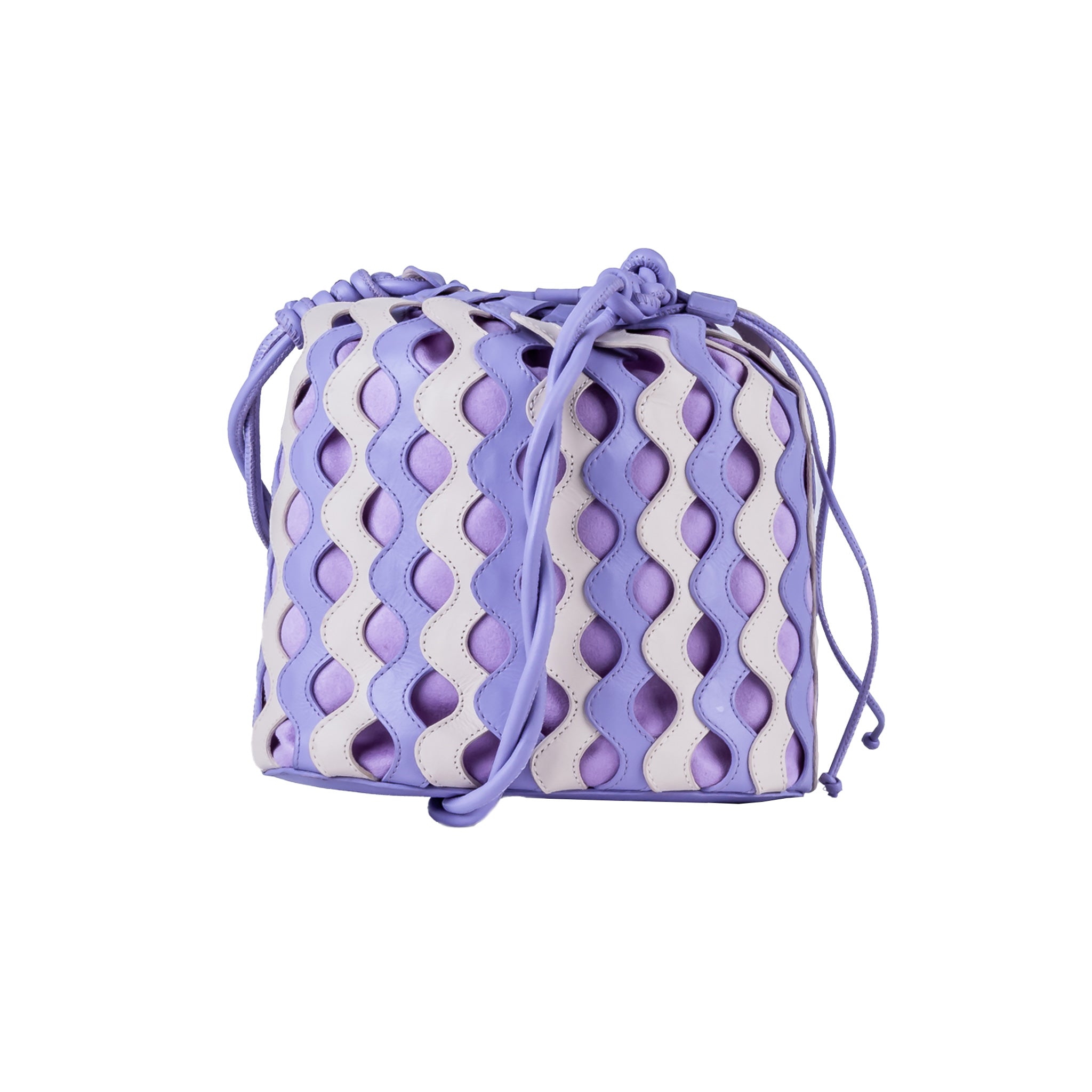 Waves Leather Bucket in Off-White and Lilac