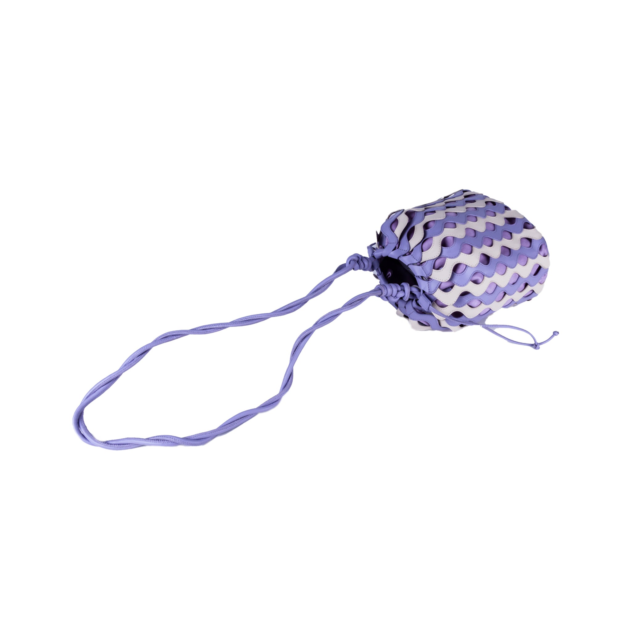 Waves Leather Bucket in Off-White and Lilac