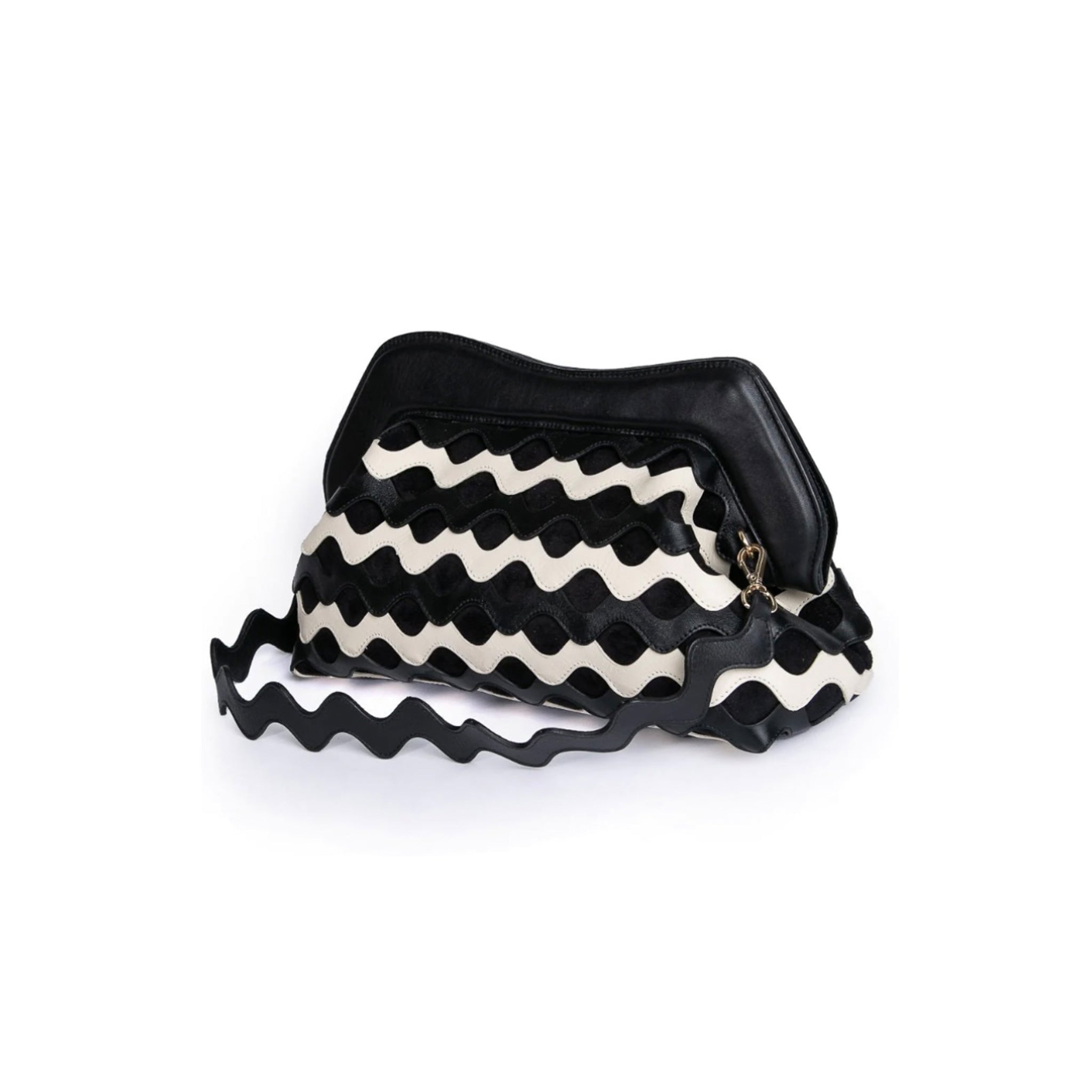 Waves Clutch in Off-White and Black