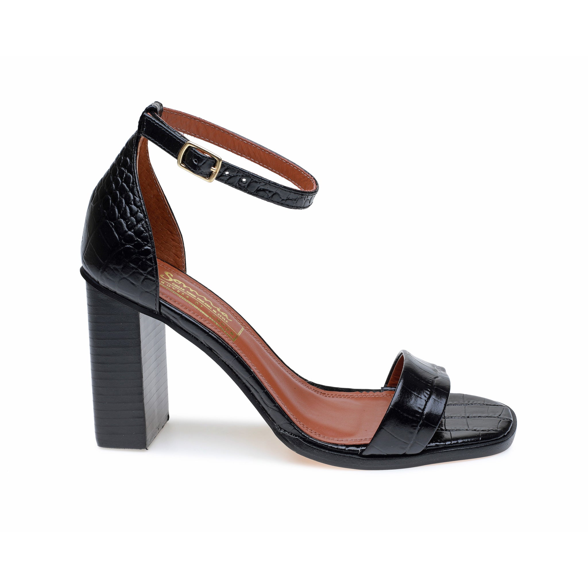 Black Open Toe Block Heel