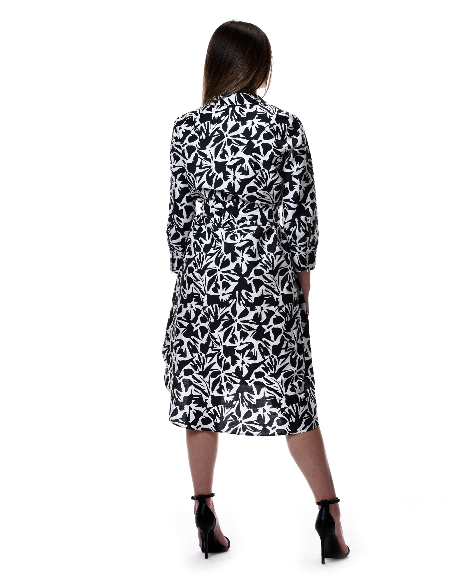 Emma Dress in Black and White Floral Burst