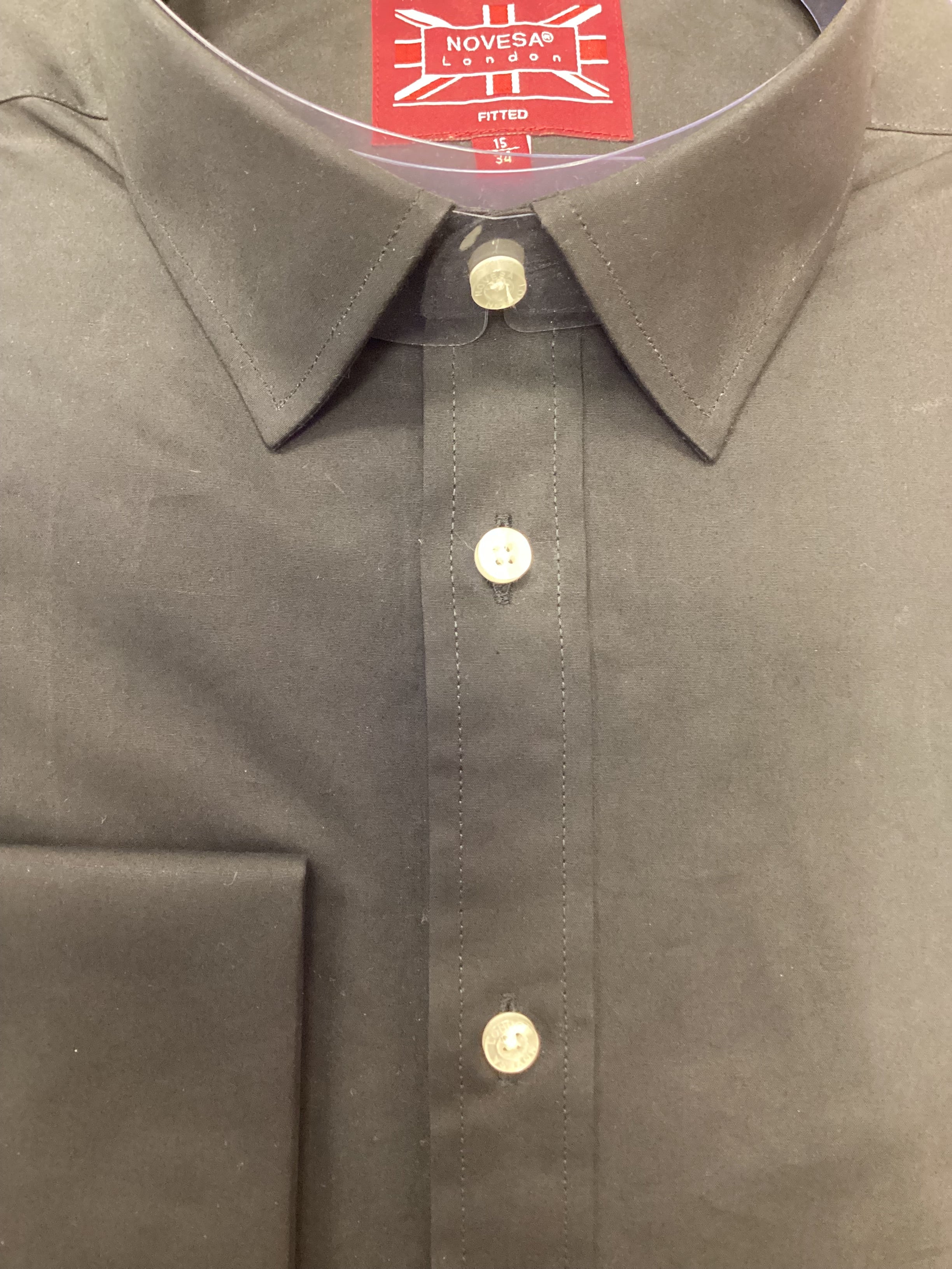 Plain Black Shirt with White Buttons