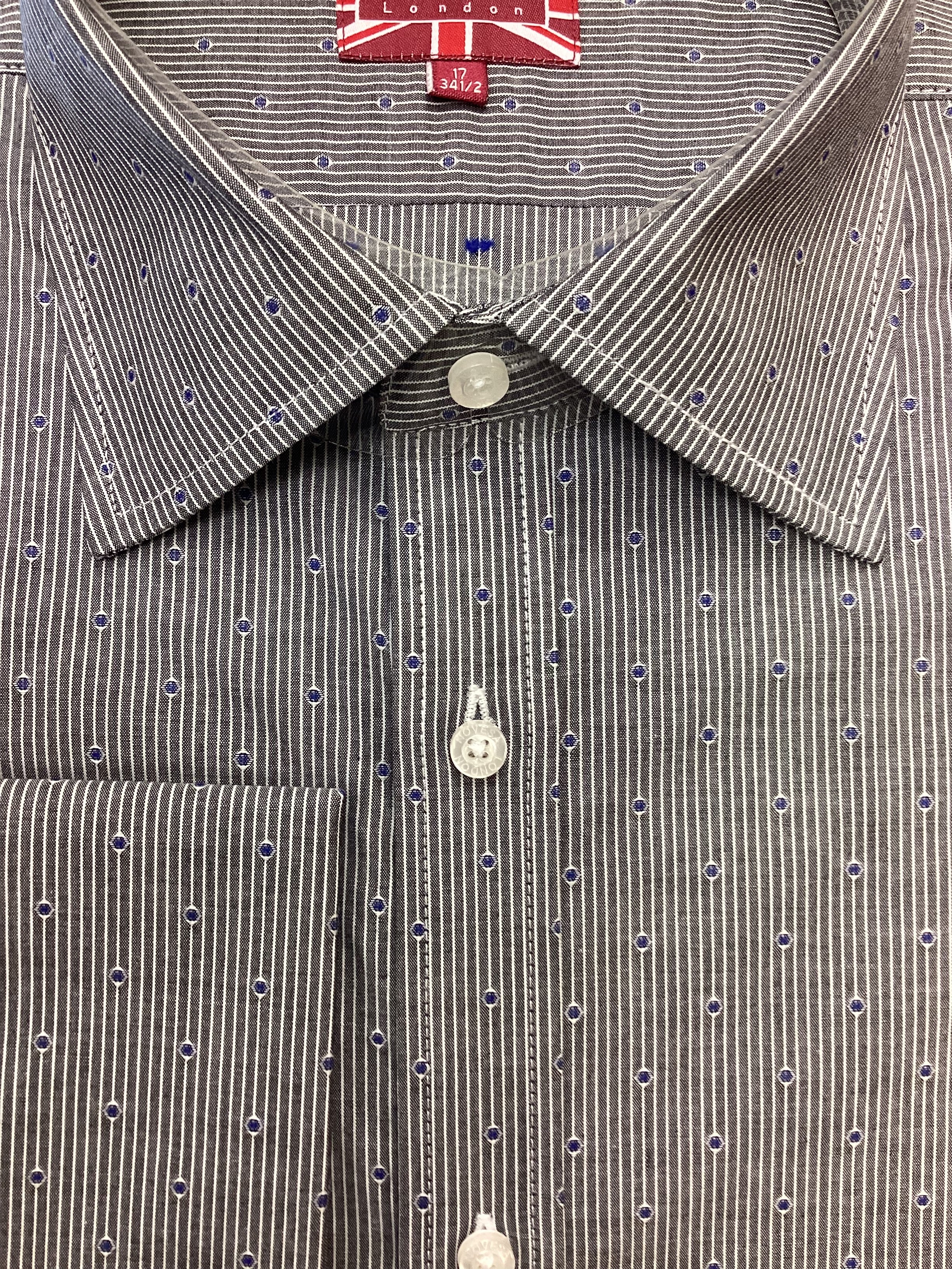 Blue Polkadots on Grey Shirt