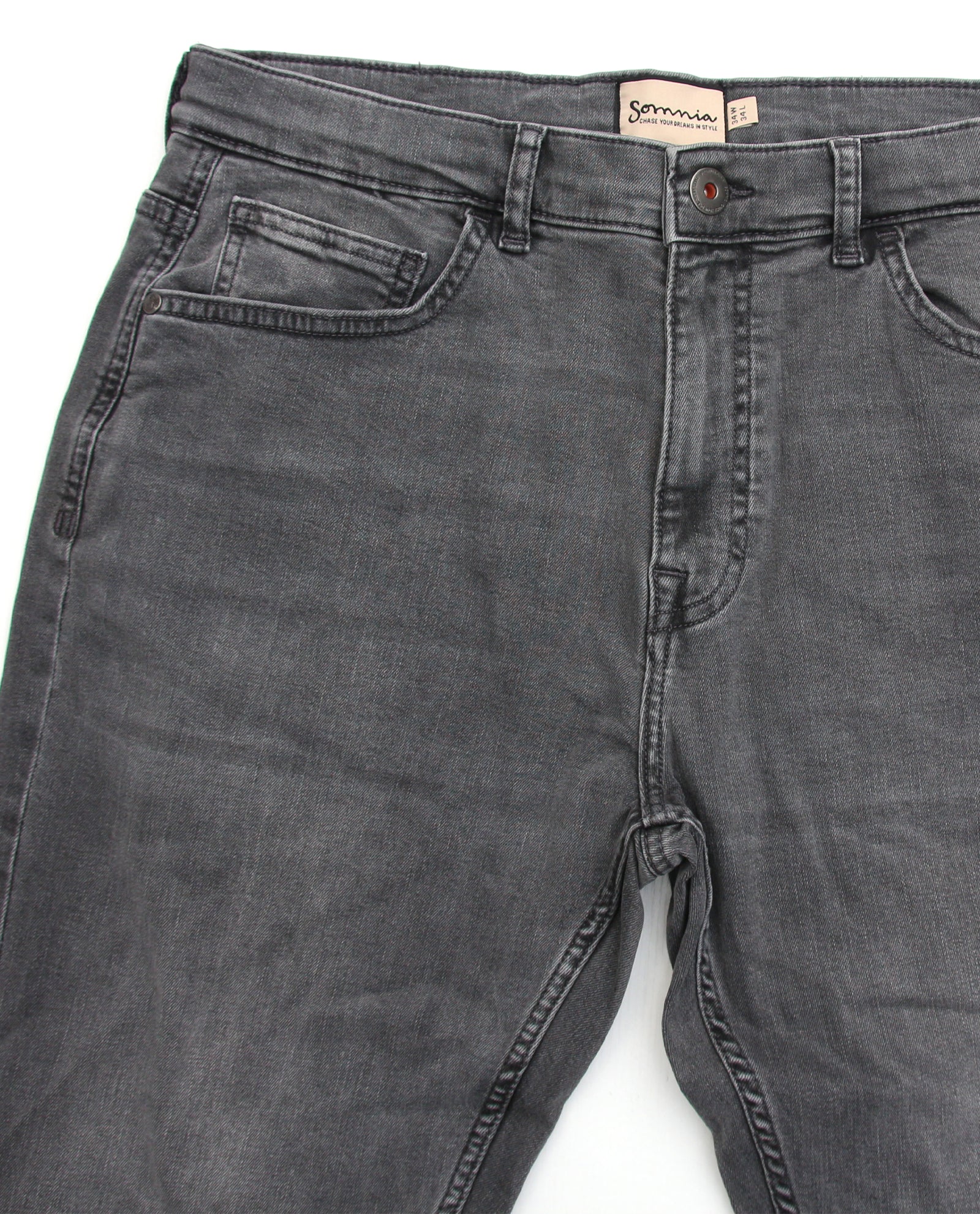 Somnia Men's Washed Grey Comfort-Stretch Jeans