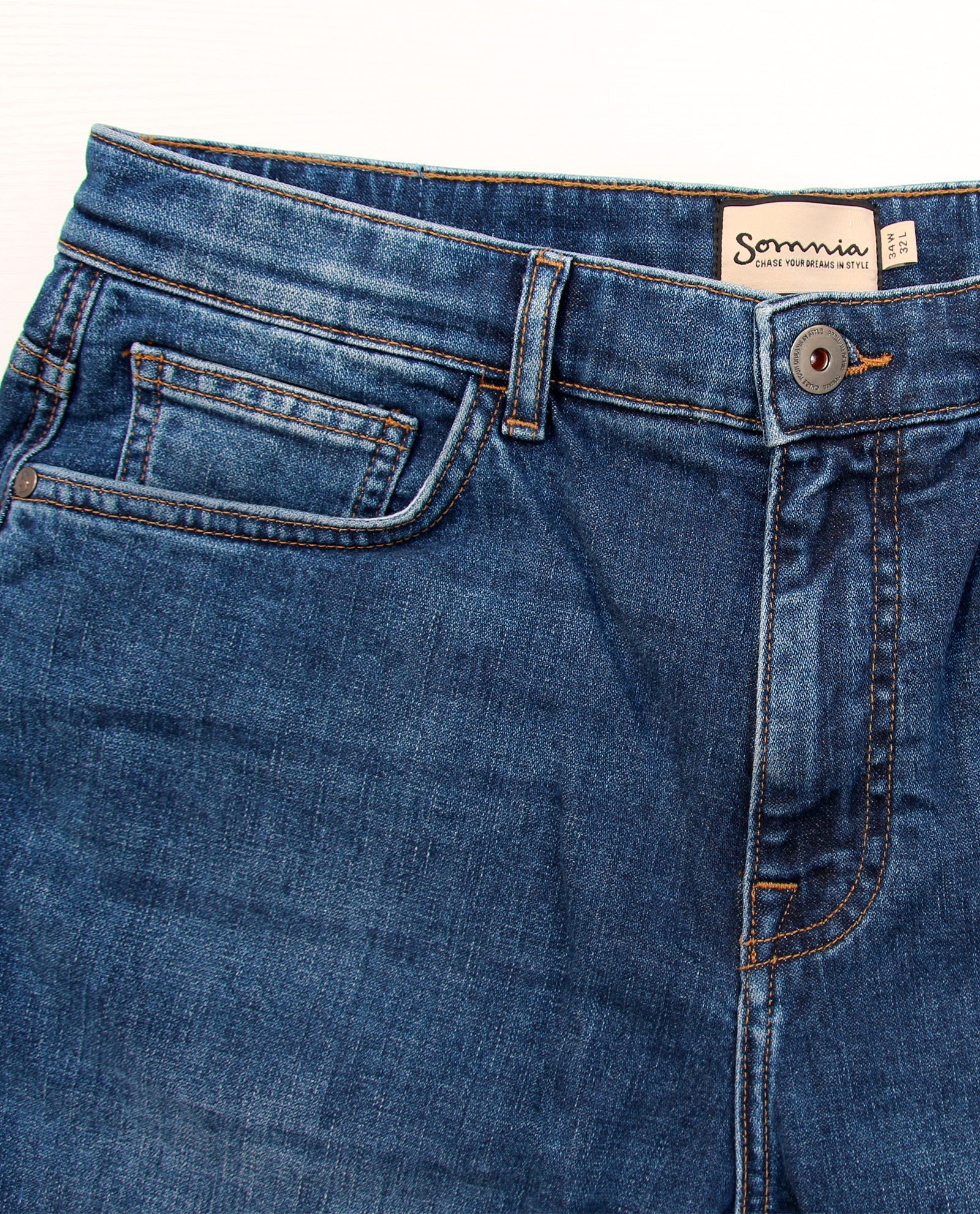 Somnia Men's Mid-Blue Comfort-Stretch Jeans