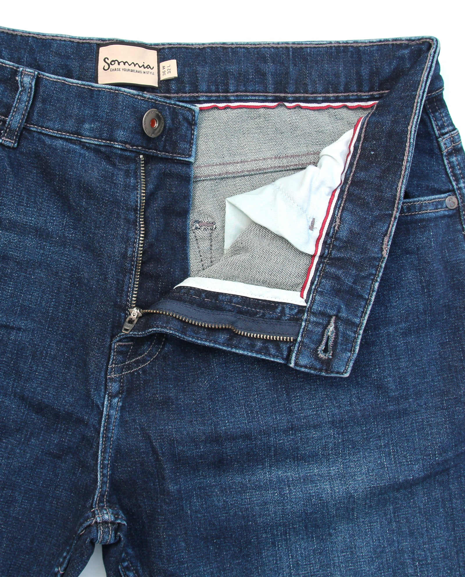 Somnia Men's Teal-Infused Deep Blue Stretch Jeans