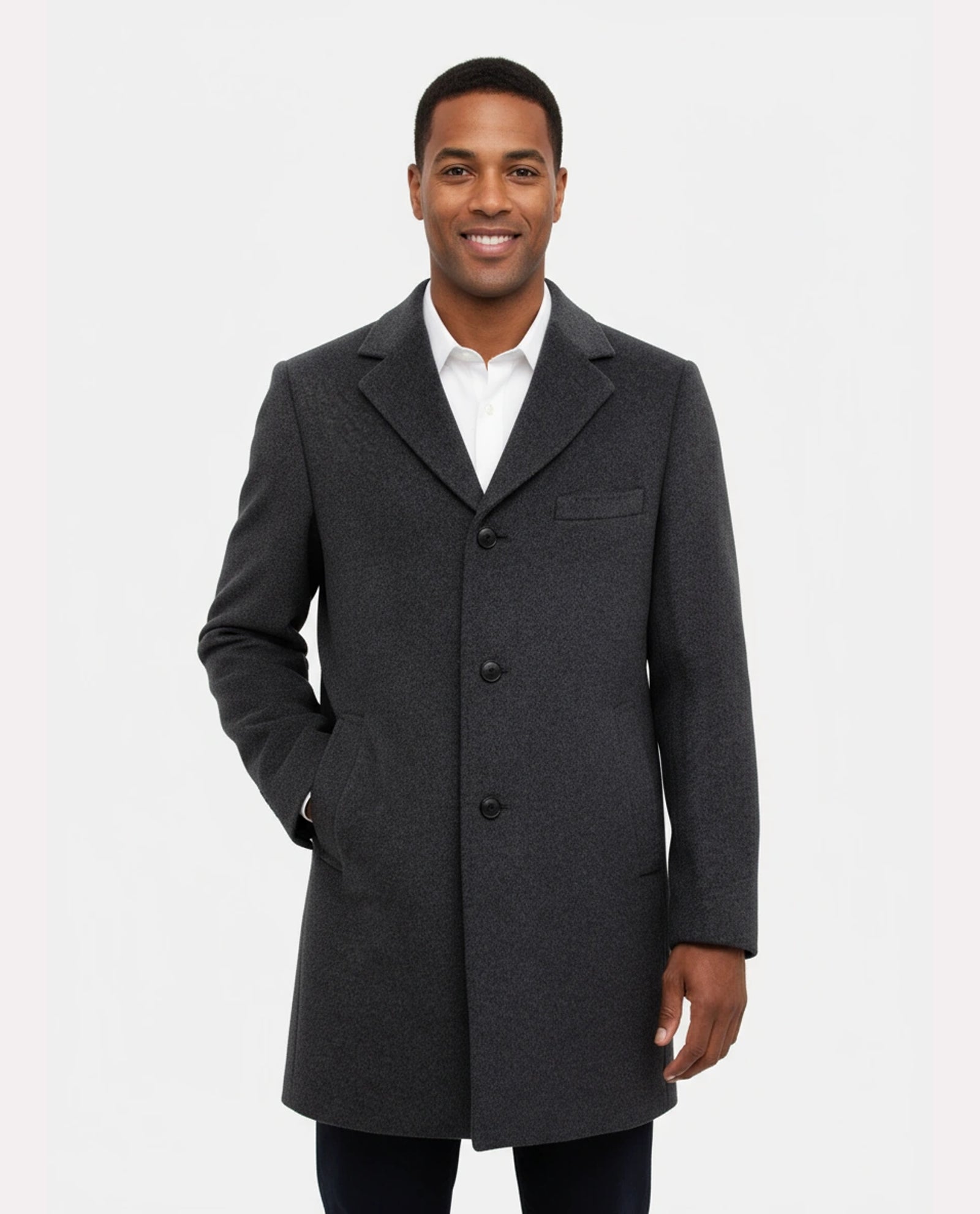 Men’s Heathered Charcoal Wool Overcoat