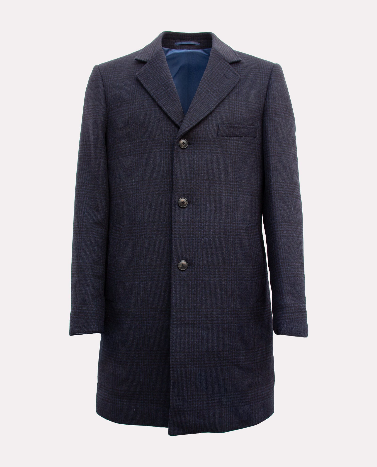 Men’s Navy Check Wool Overcoat