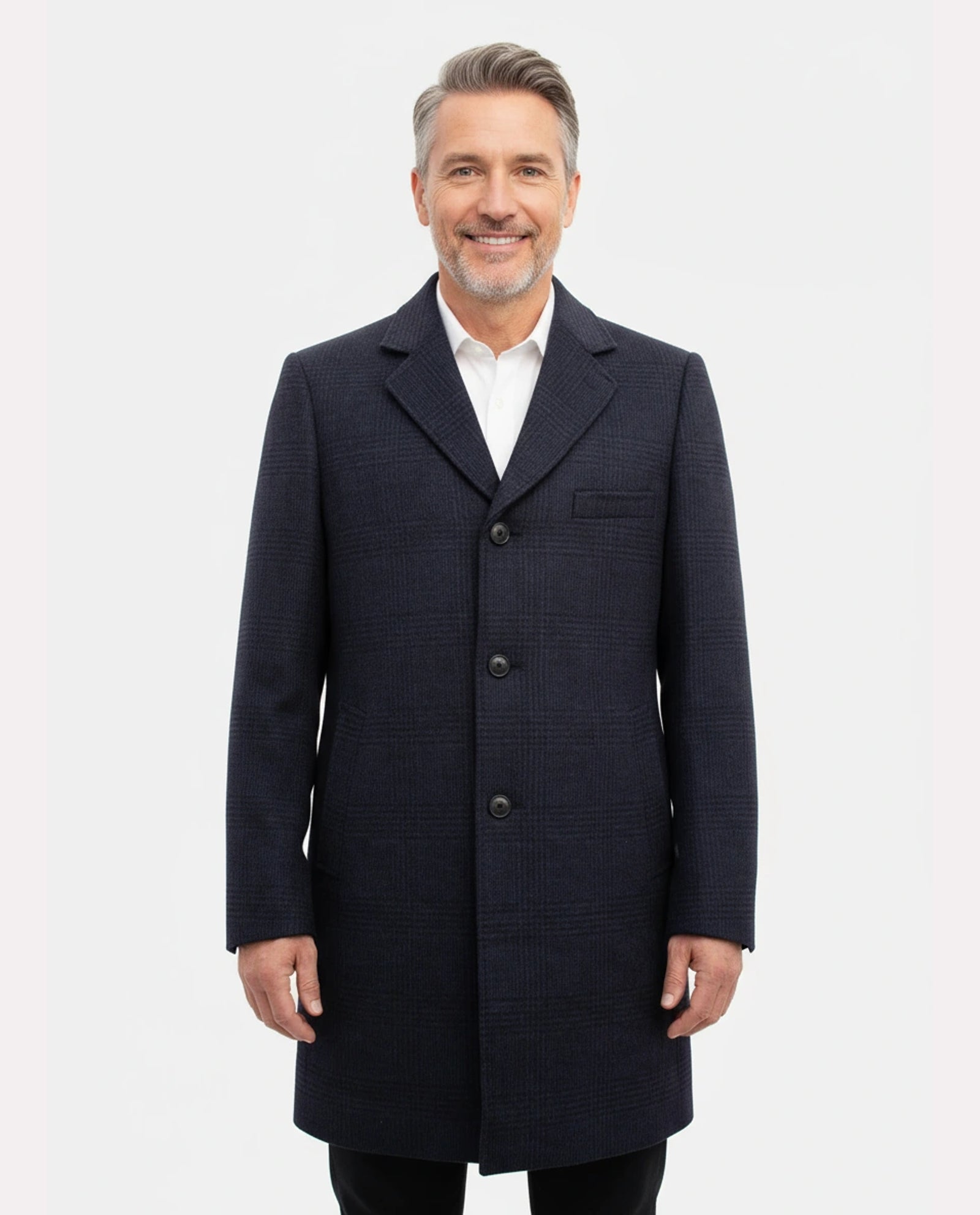 Men’s Navy Check Wool Overcoat