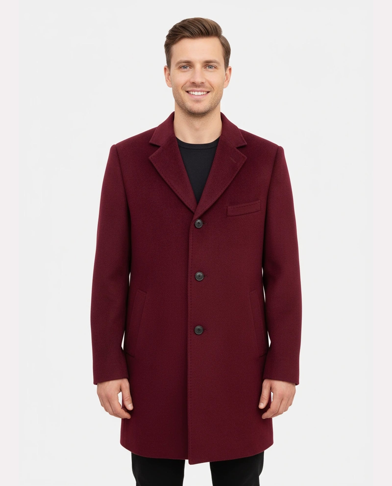 Men’s Wine Wool Overcoat