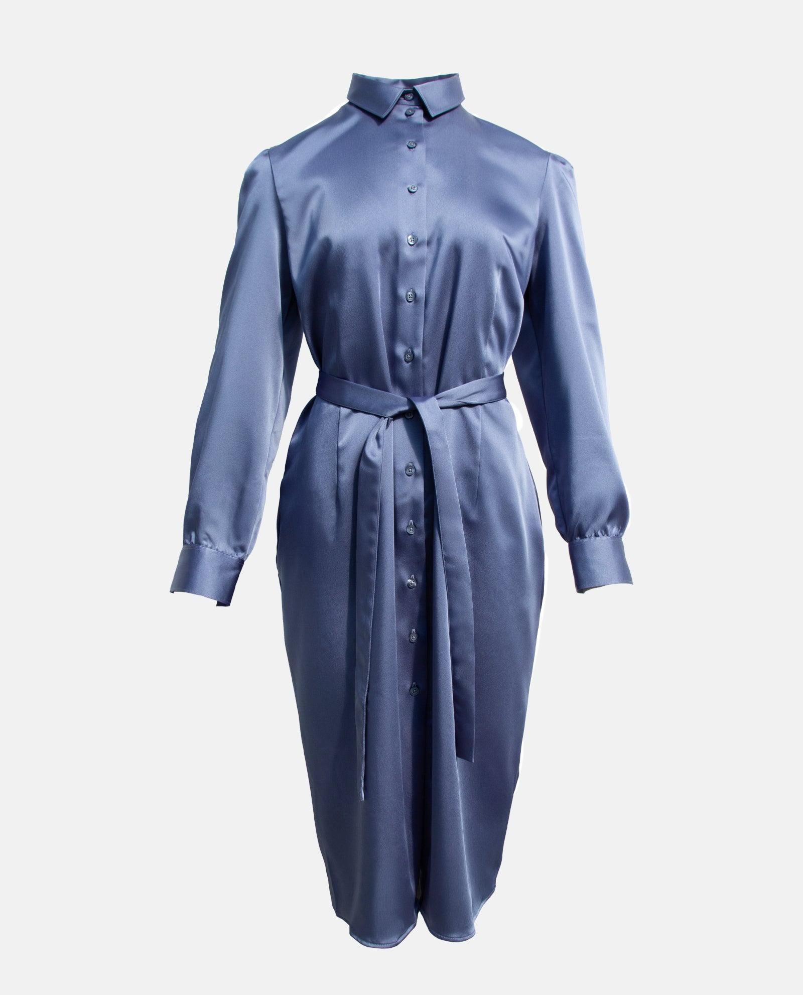 Blue Sateen Midi Dress