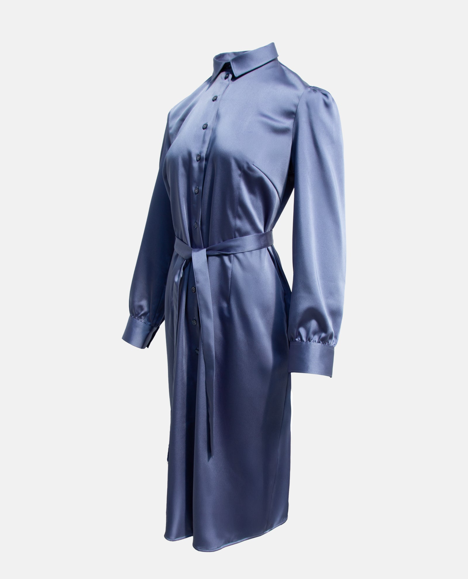 Blue Sateen Midi Dress