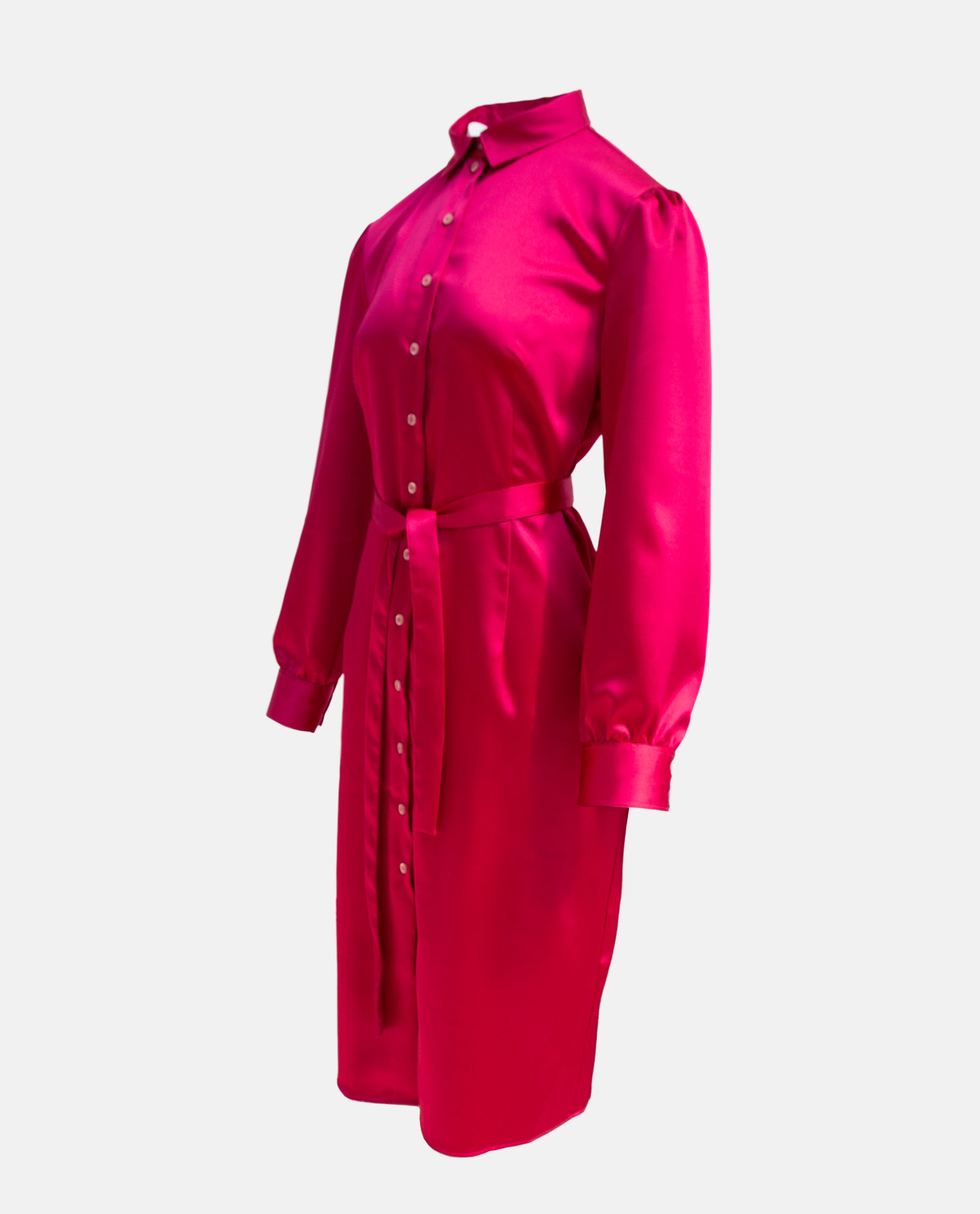 Magenta Sateen Midi Dress