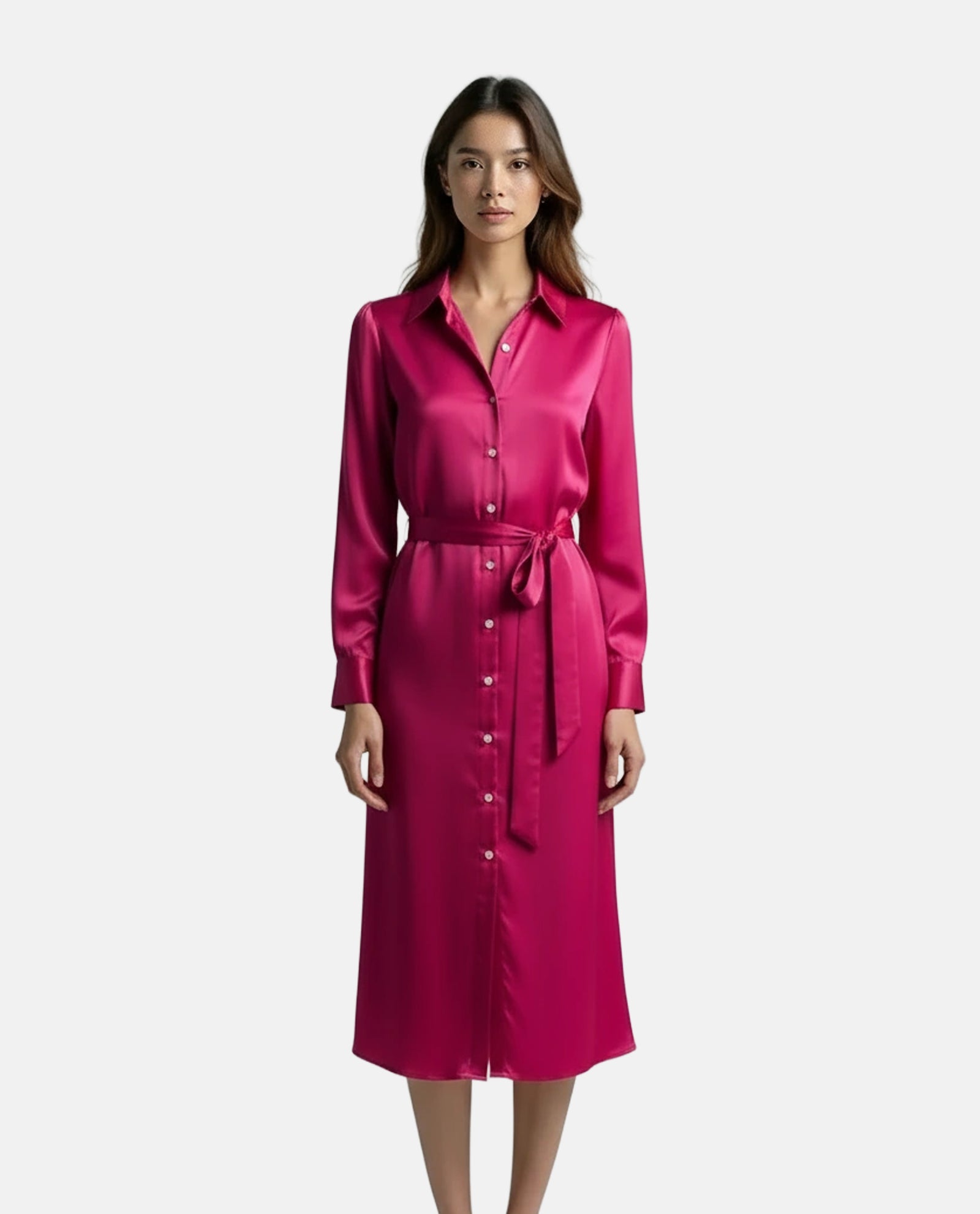 Magenta Sateen Midi Dress