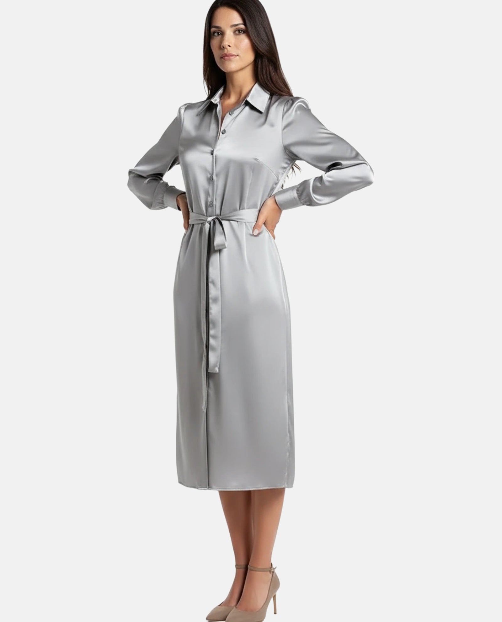 Silver Sateen Midi Dress