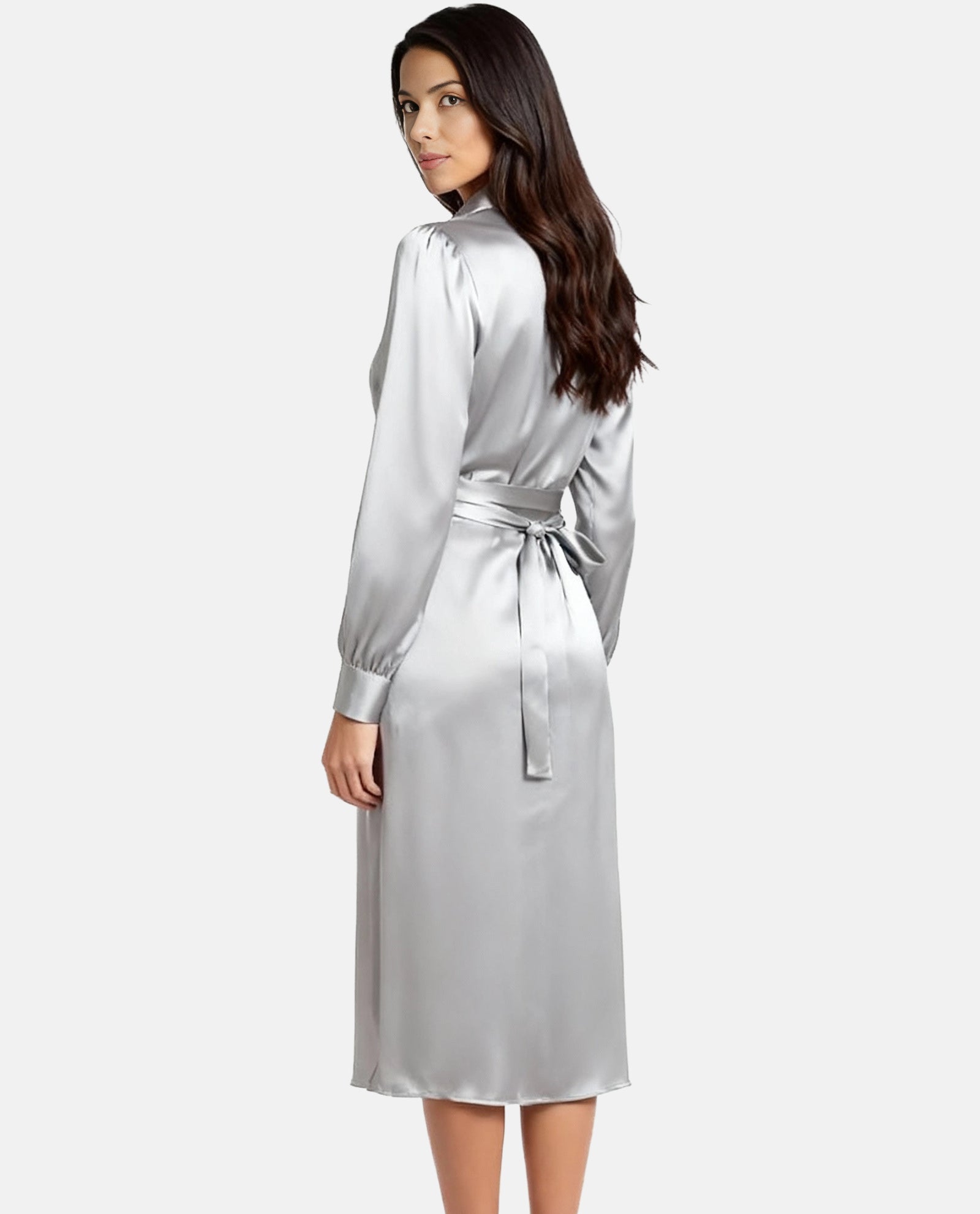 Silver Sateen Midi Dress