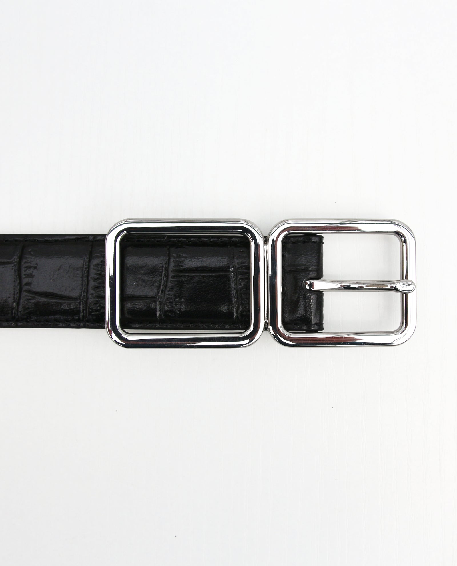 Jet Black Croc Embossed Belt with Silver Buckle