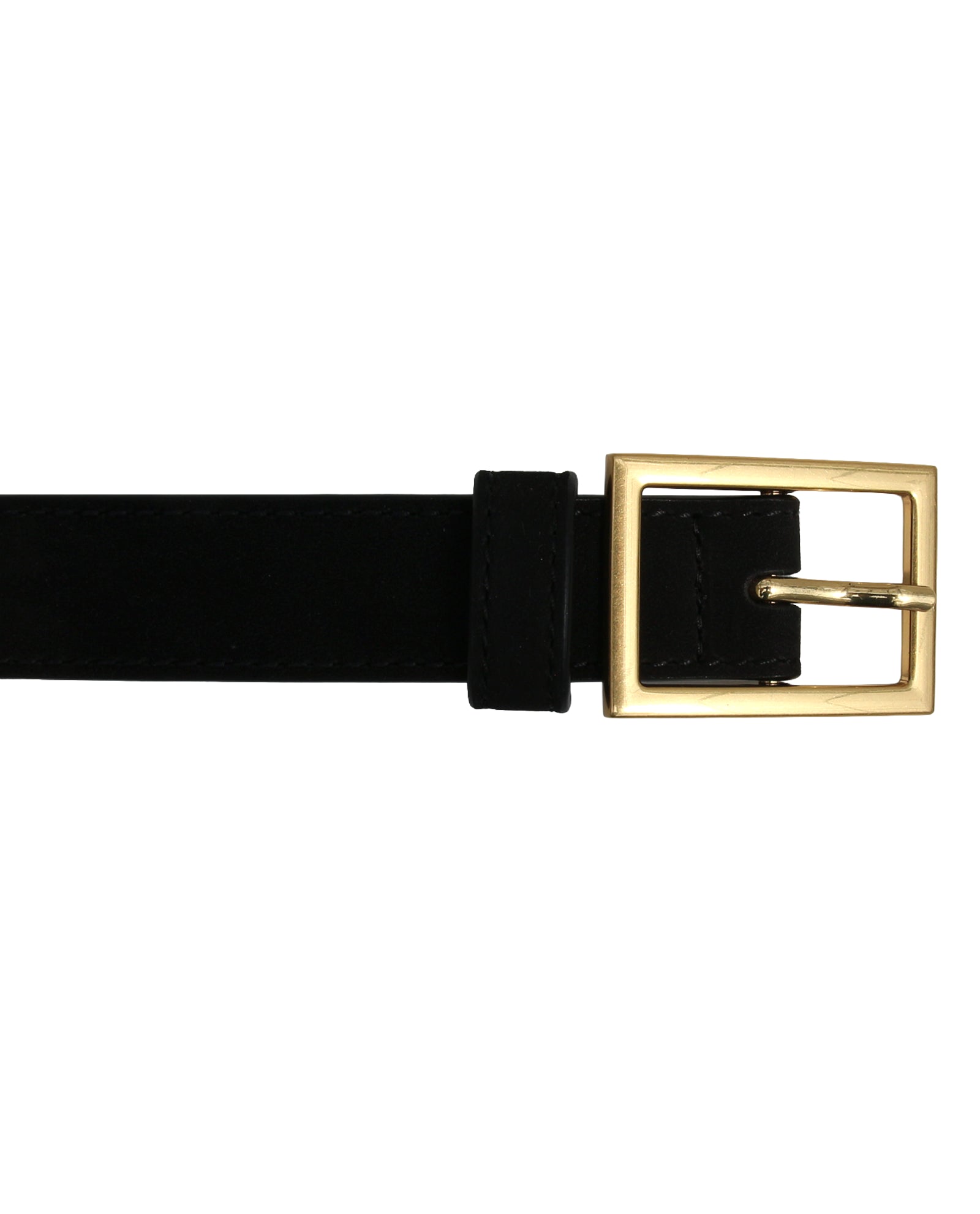 Black Slim Leather Belt with Gold Buckle