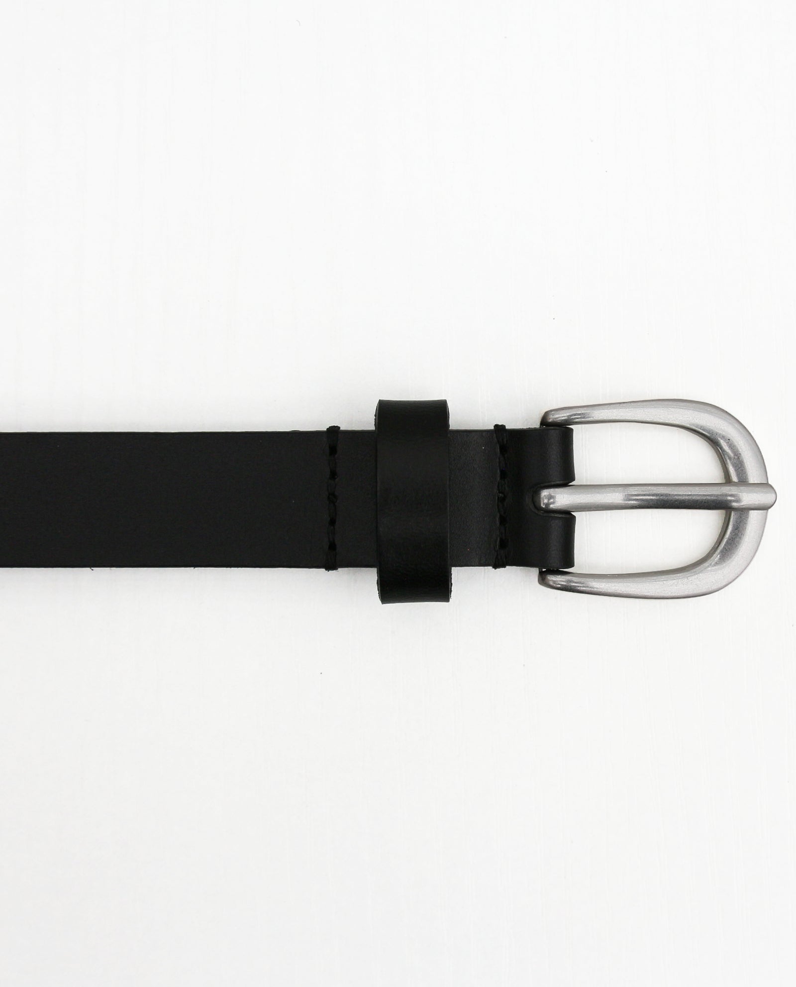 Black Slim Leather Belt with Silver Buckle