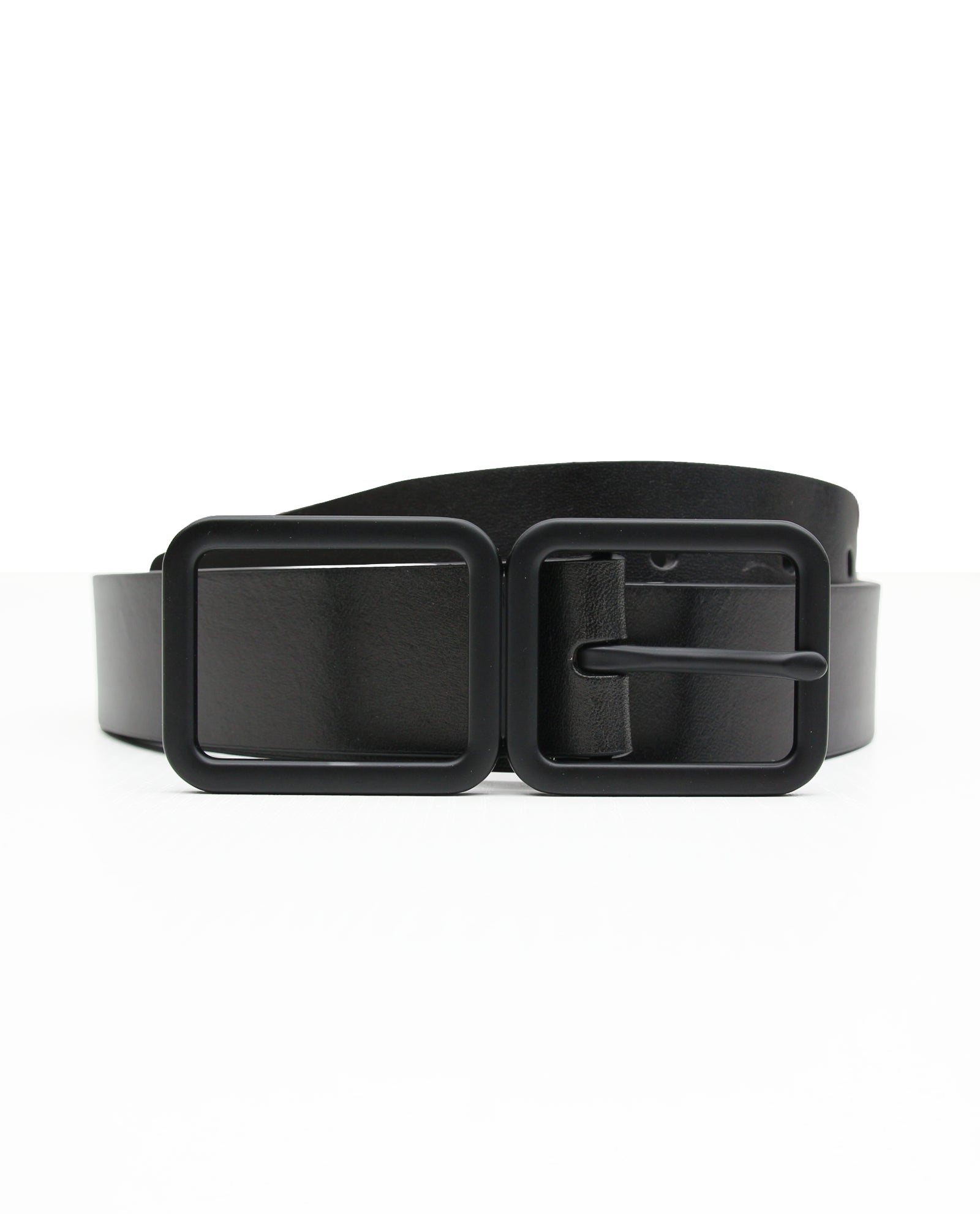 Black Leather Square Buckle Belt