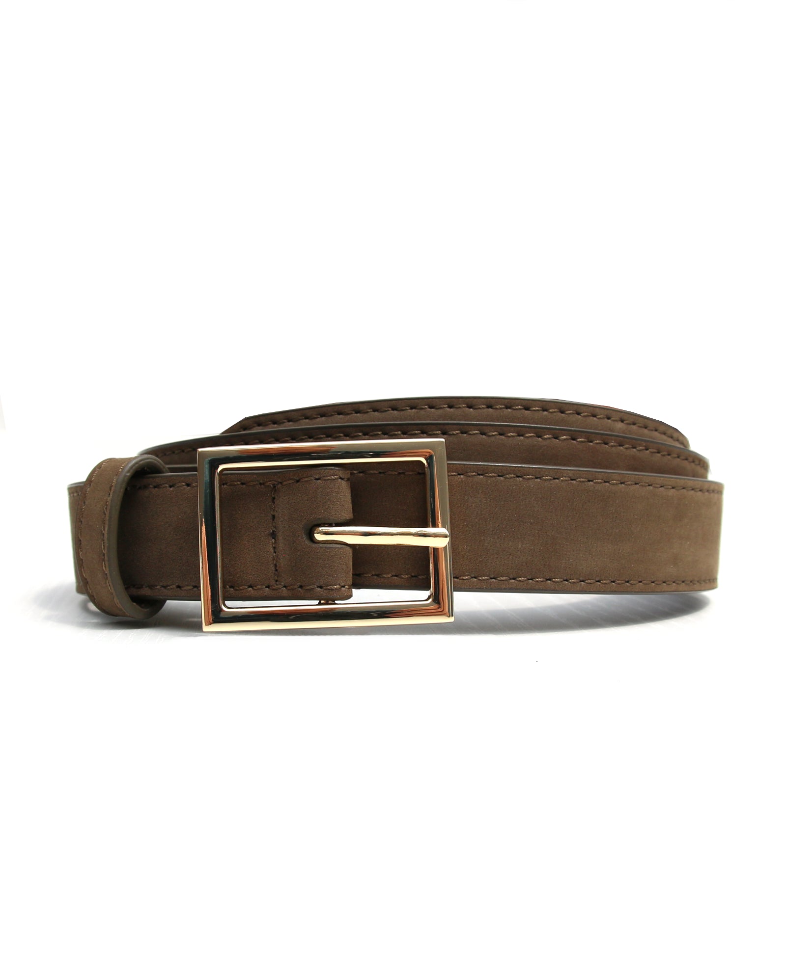 Brown Nubuck Leather Belt with Gold Buckle