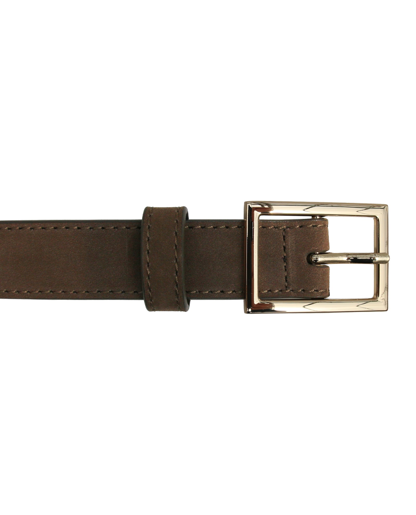 Brown Nubuck Leather Belt with Gold Buckle