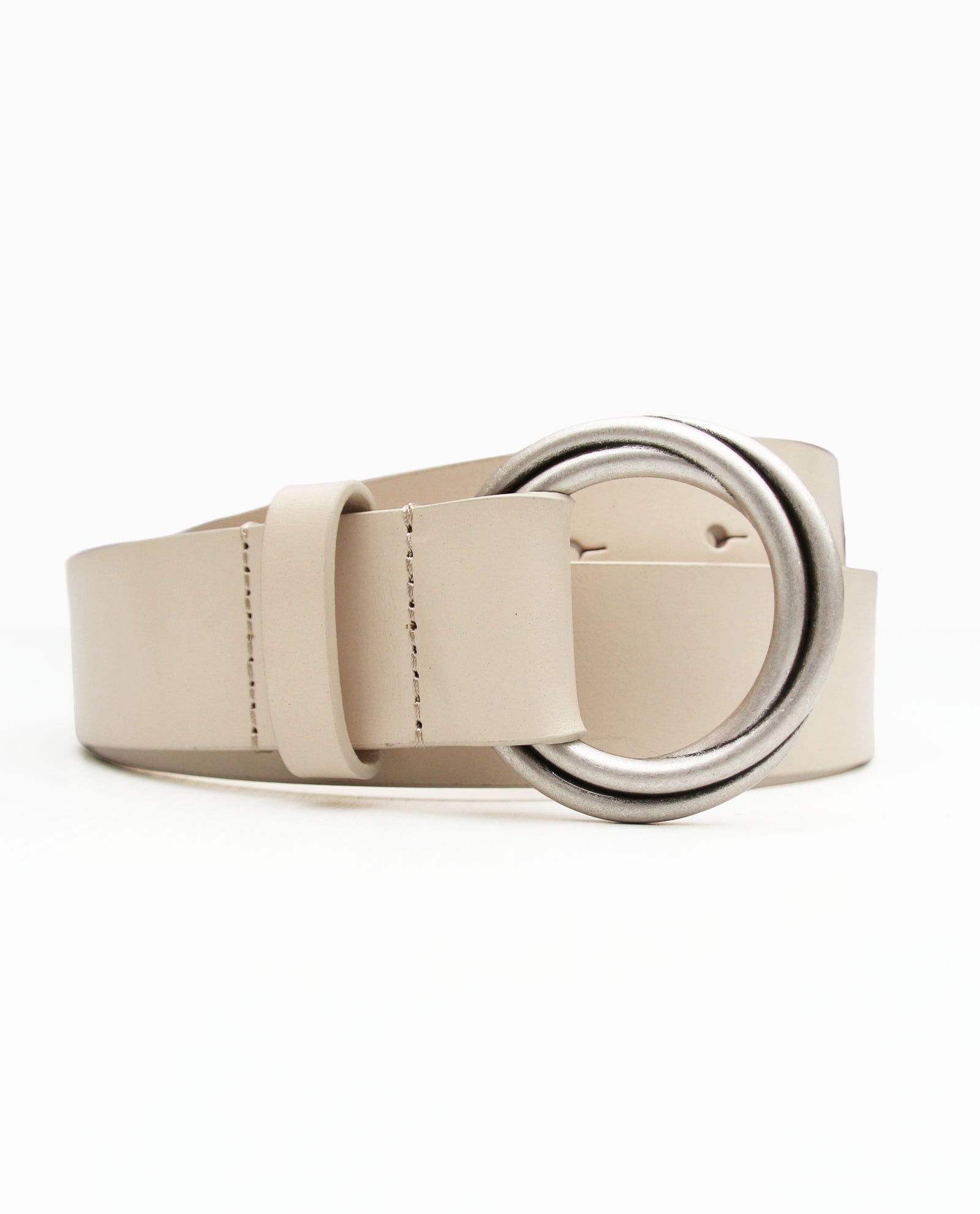 Cream Leather Double Circle Buckle Belt