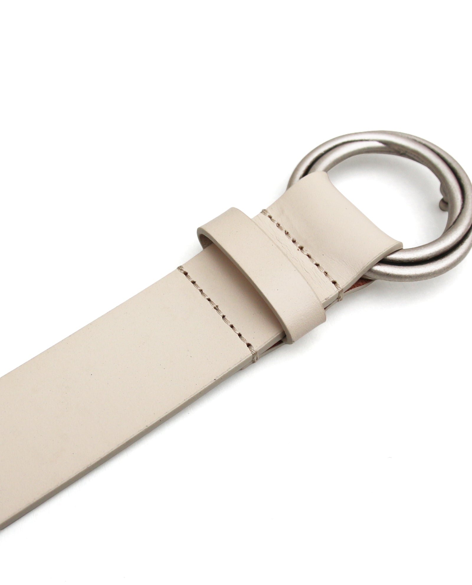 Cream Leather Double Circle Buckle Belt