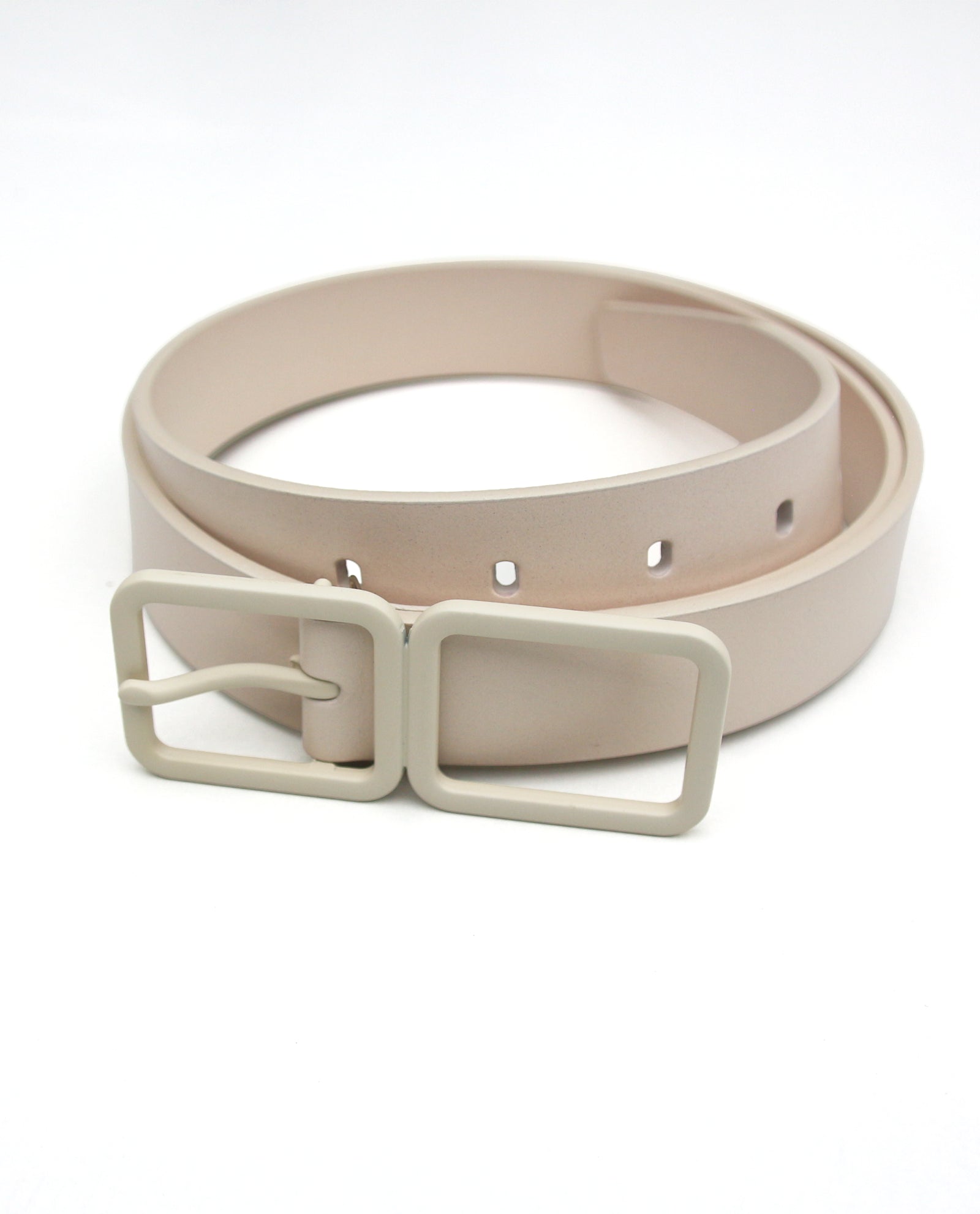 Cream Leather Square Buckle Belt