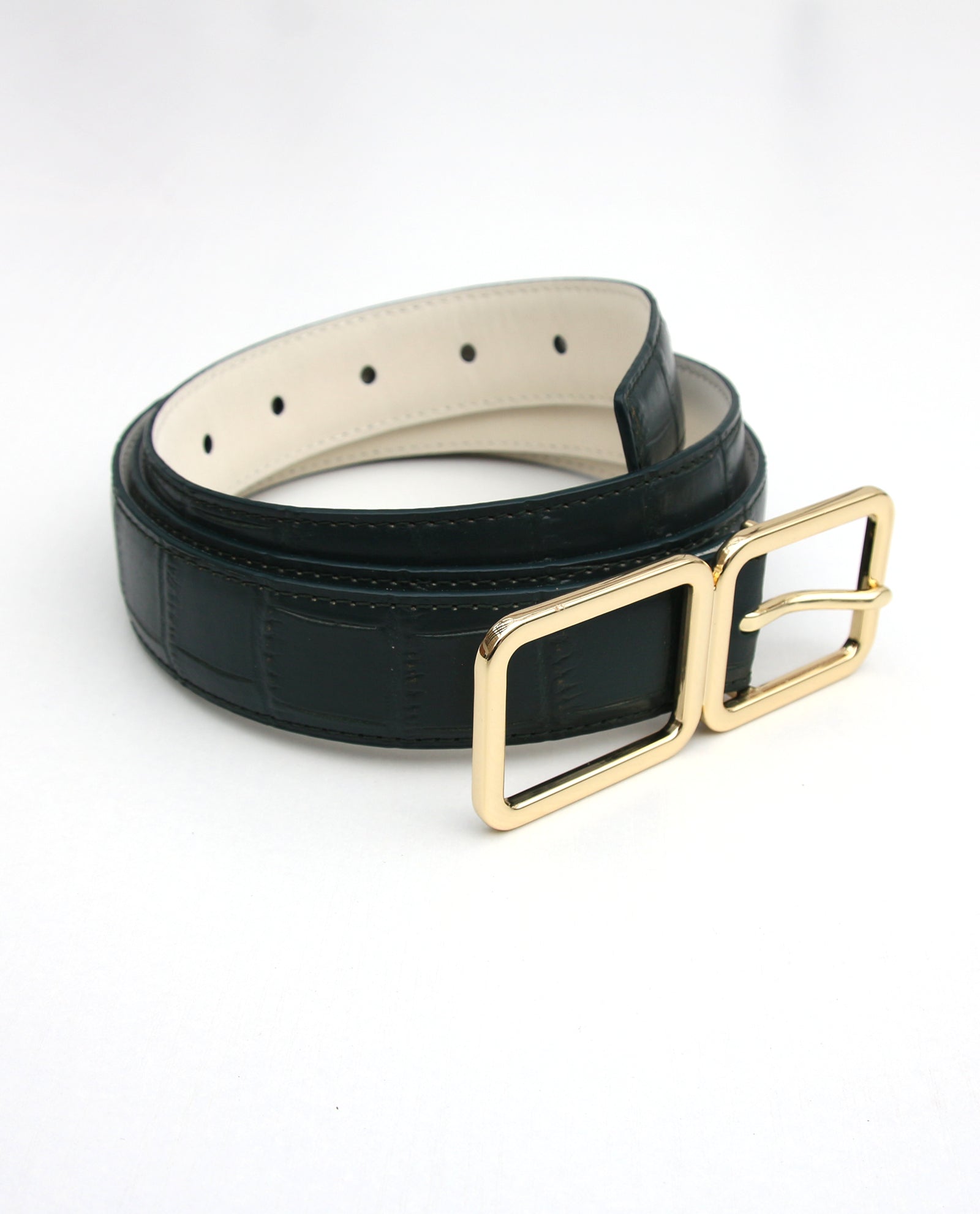 Emerald Green Croc Embossed Belt with Gold Buckle