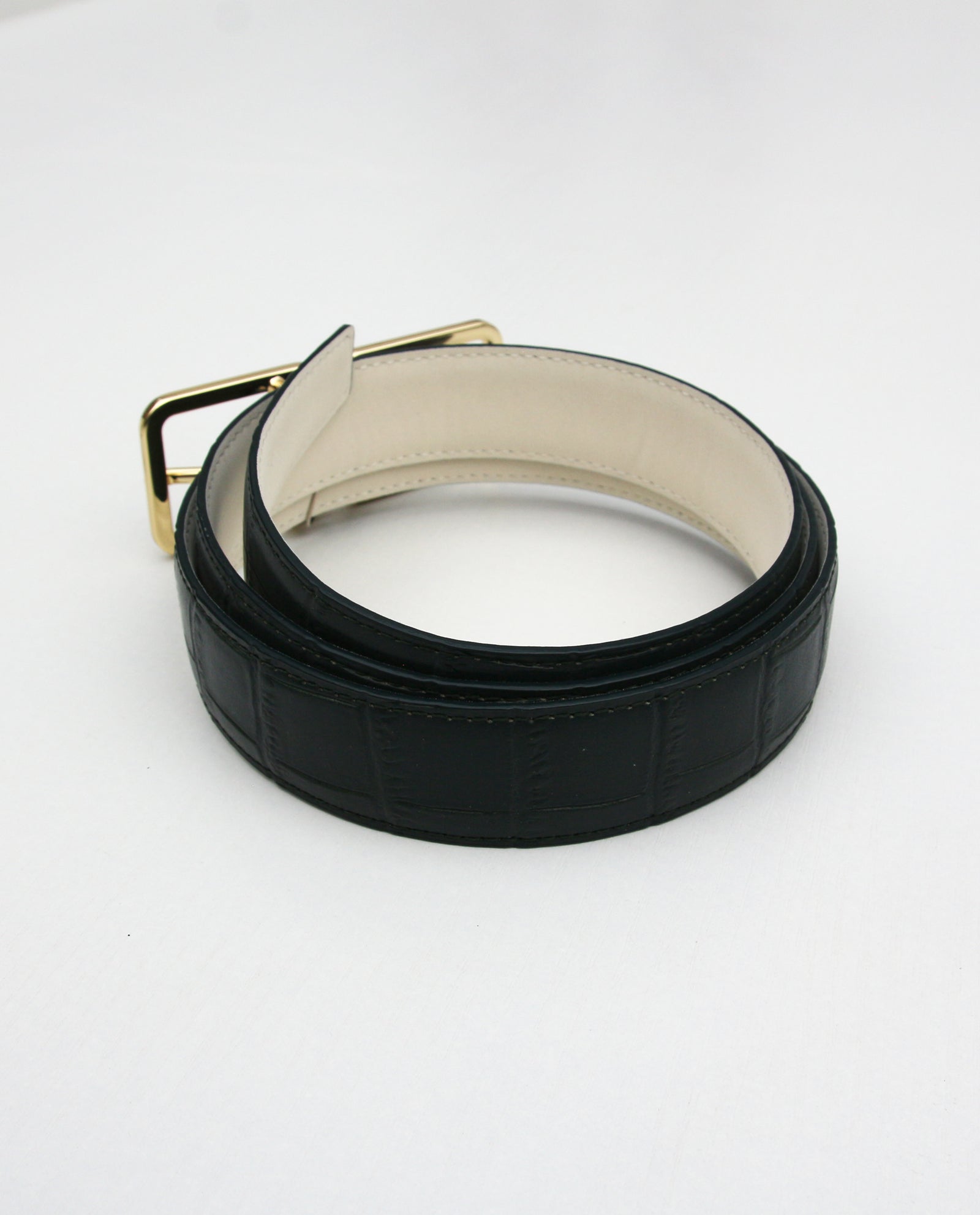 Emerald Green Croc Embossed Belt with Gold Buckle