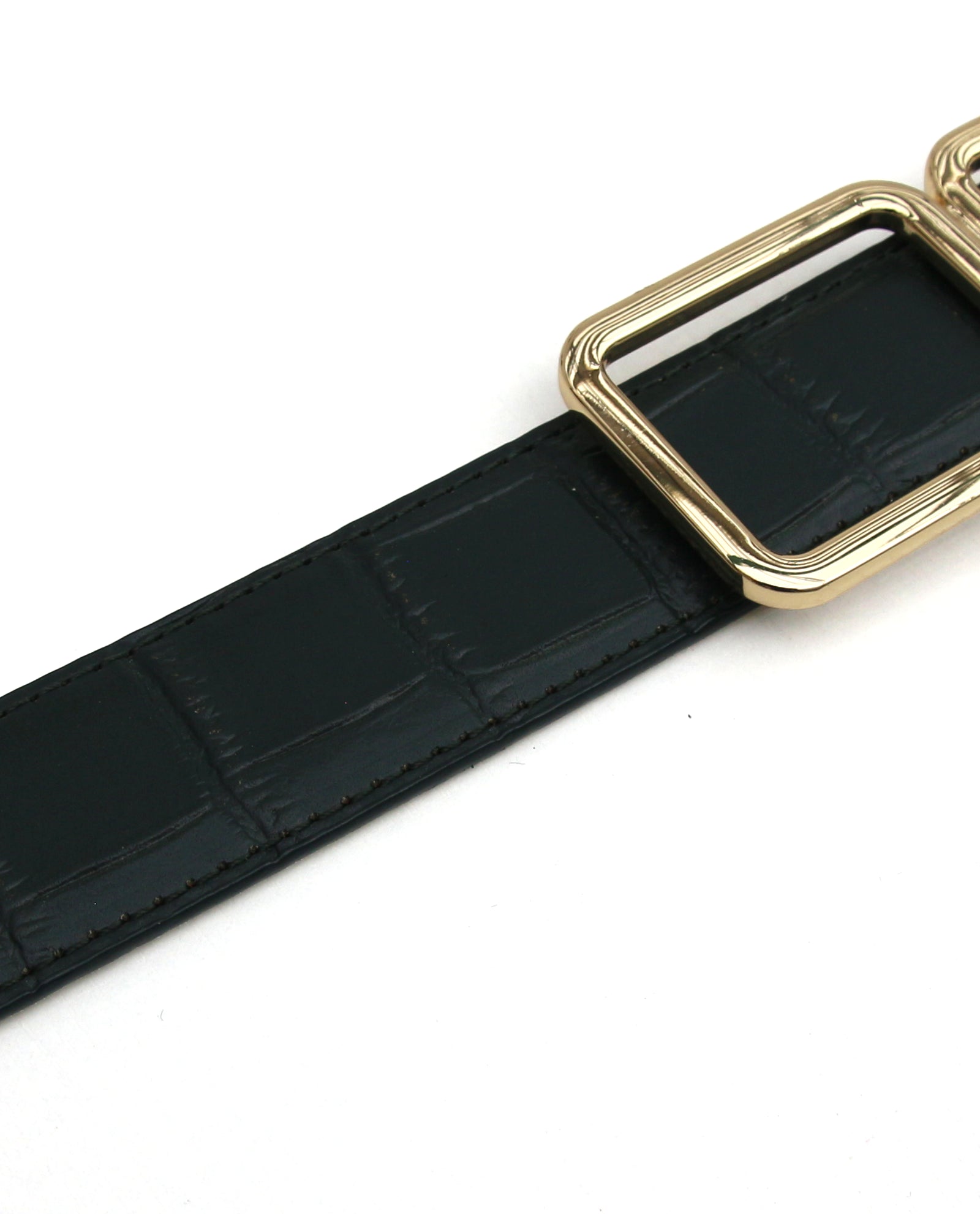 Emerald Green Croc Embossed Belt with Gold Buckle
