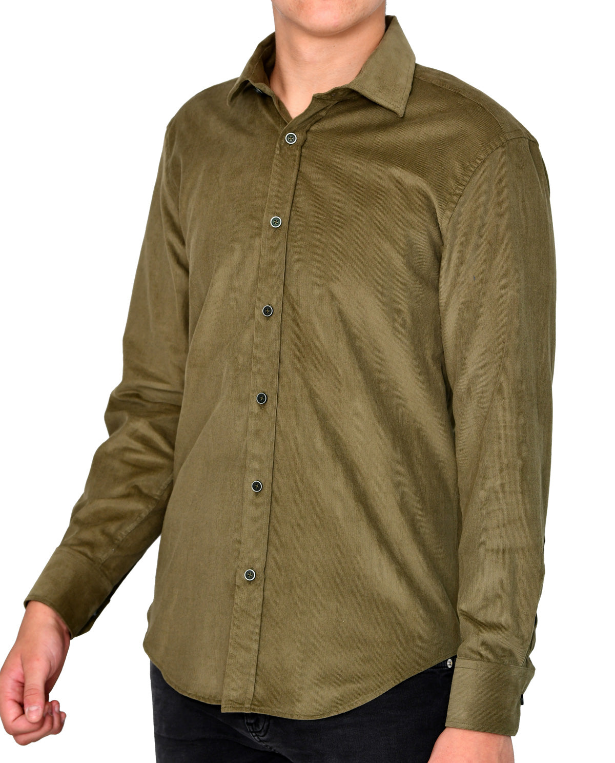 Men's Olive Wide Corduroy Long Sleeve